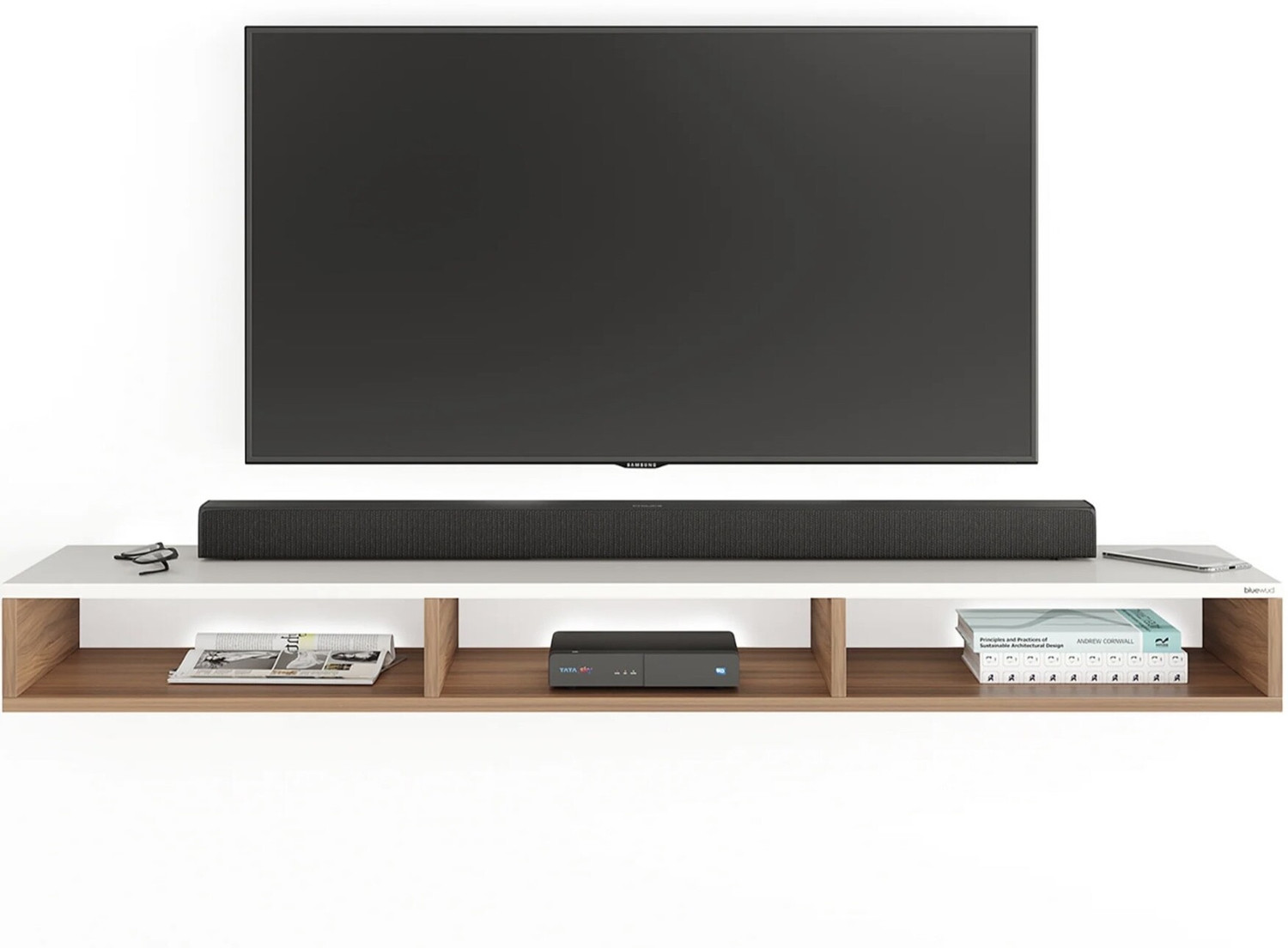 Image of FURNEASER Dexon Tv Unit | Led TV Cabinet | TV Stand for 55 inch | Engineered Wood TV Entertainment Unit (Finish Color - Exotic Teak, DIY(Do-It-Yourself))