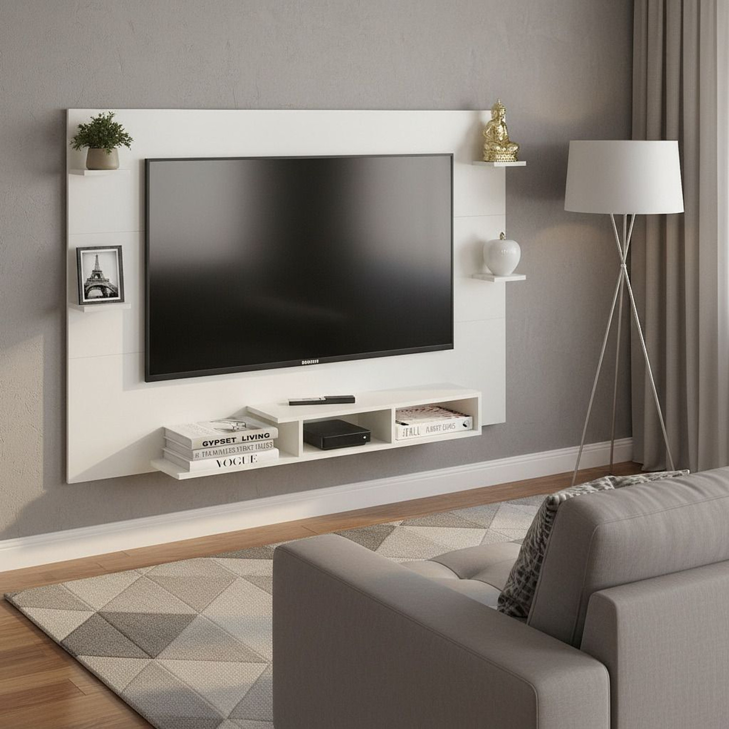 Image of FURNEASER Harrison Wall-mount Tv Unit with Back Panel, Cabinet, Stand, Rack, Shelf, Engineered Wood TV Entertainment Unit (Finish Color - White, DIY(Do-It-Yourself))