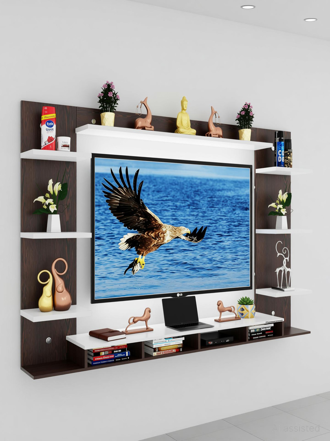 Image of Dime Store Set Top Box Stand, Wifi Router Holder And Stand Shelves For Living Room MDF (Medium Density Fiber) Wall Shelf (Number of Shelves - 1, White)