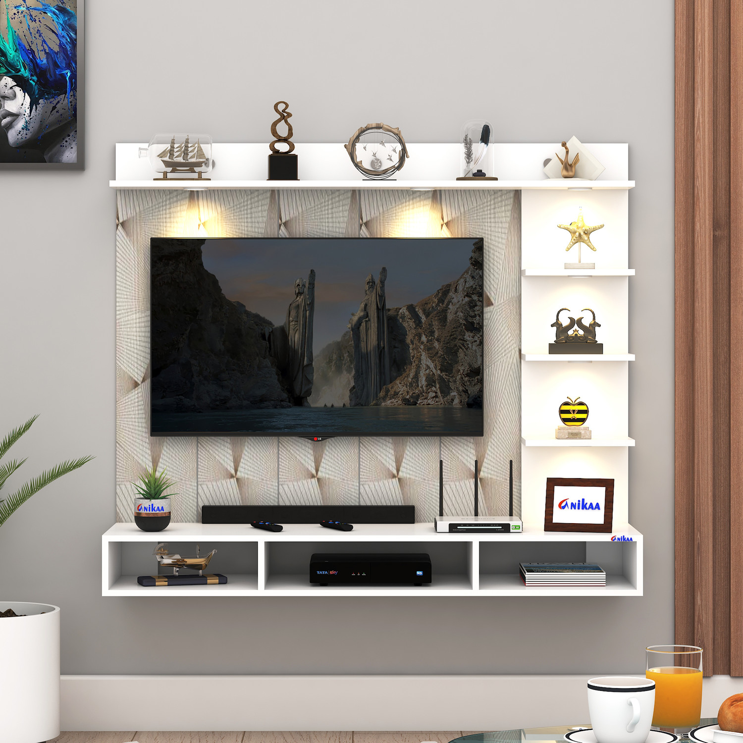 Image of BLUEWUD Engineered Wood TV Entertainment Unit (Finish Color - Brown Maple & White, DIY(Do-It-Yourself))