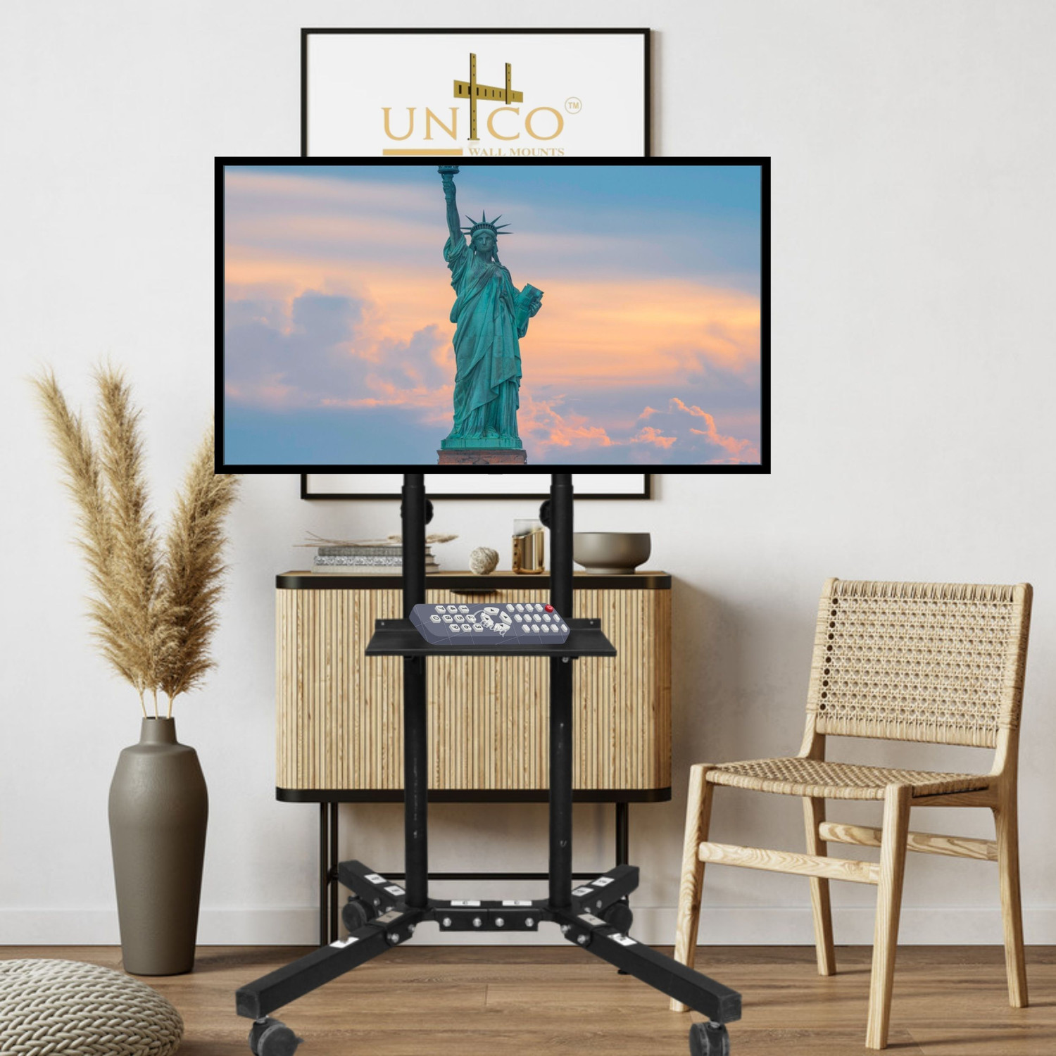 Image of RISSACHI TV Trolley Stand Movable 32-75 Inch with Wheels, LED TV Floor Stand, 3 Shelves Full Motion TV Mount