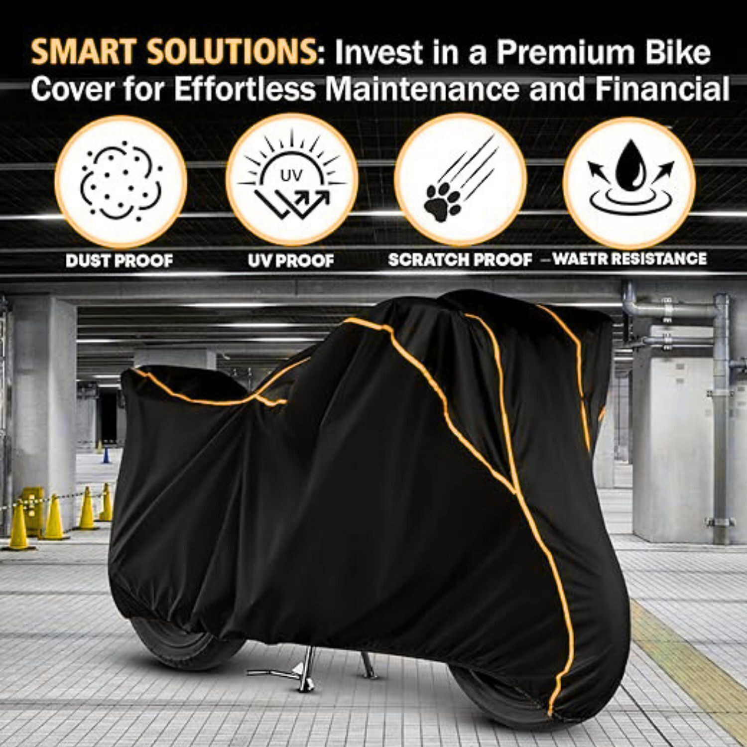 Image of FBC Waterproof Two Wheeler Cover for Bajaj (Pulsar 150, Black, Yellow)
