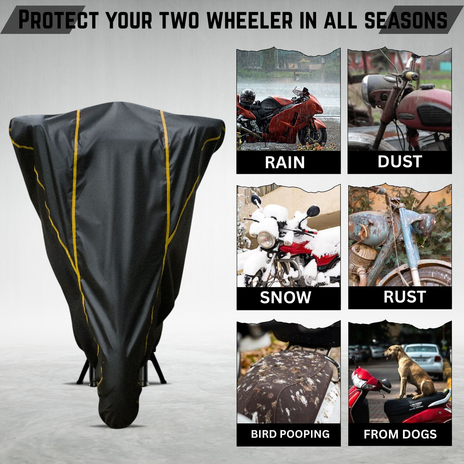 Image of AutoTen Waterproof Two Wheeler Cover for Honda (Activa 125, Black, Yellow)
