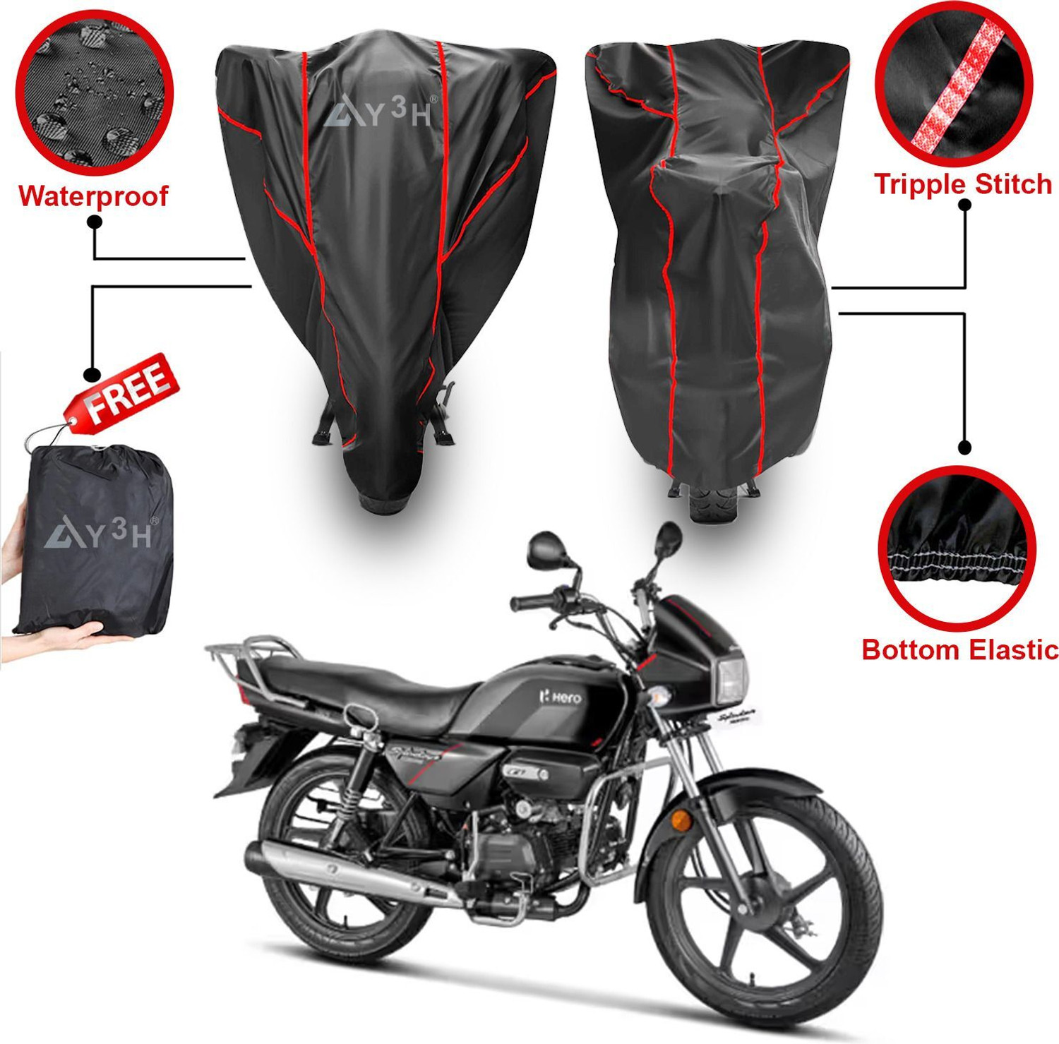 Image of FBC Waterproof Two Wheeler Cover for Bajaj (Pulsar 150, Black, Yellow)