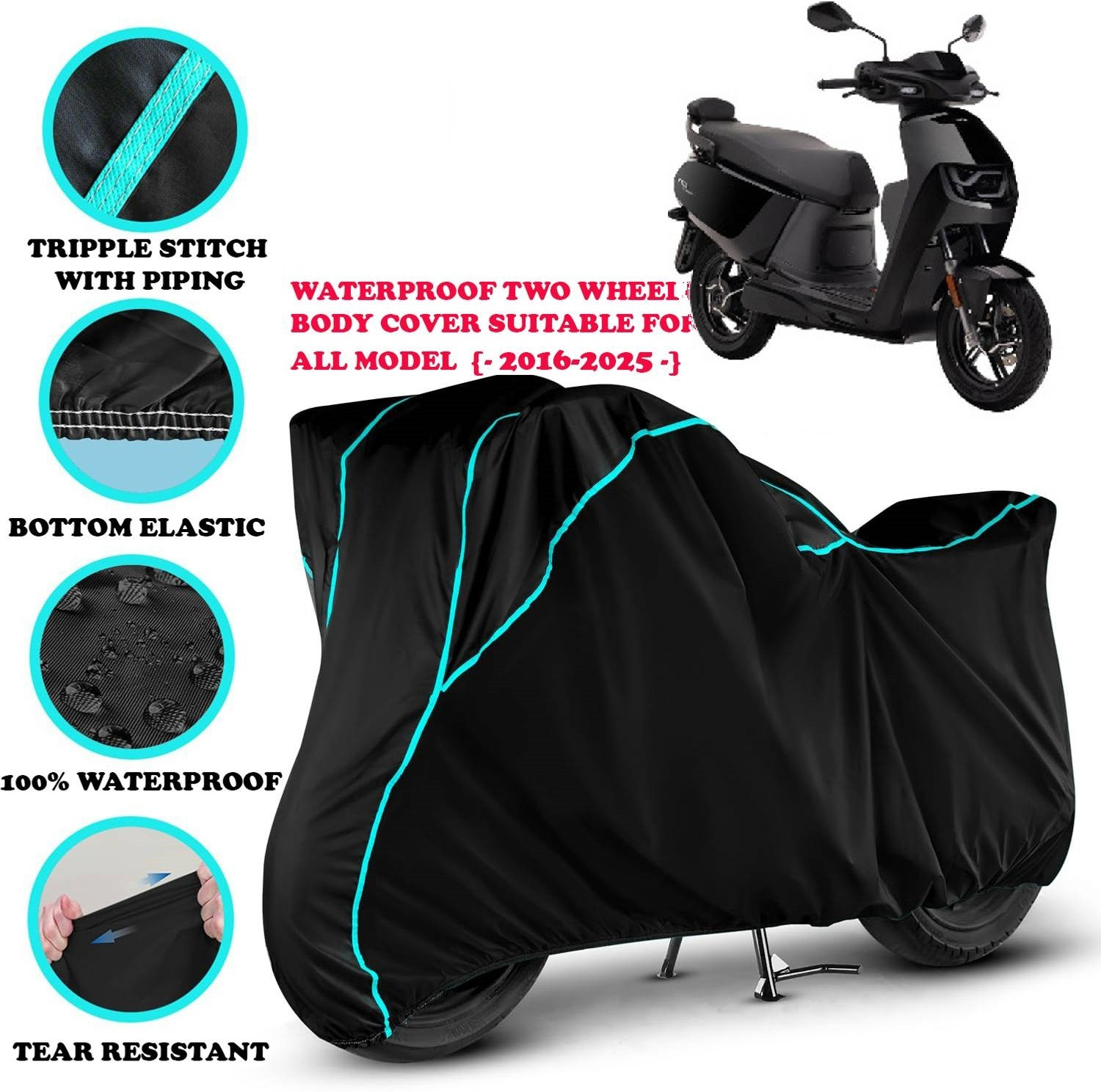 Image of TAXZONE Waterproof Two Wheeler Cover for TVS (Scooty Zest BS6, Silver, Red)