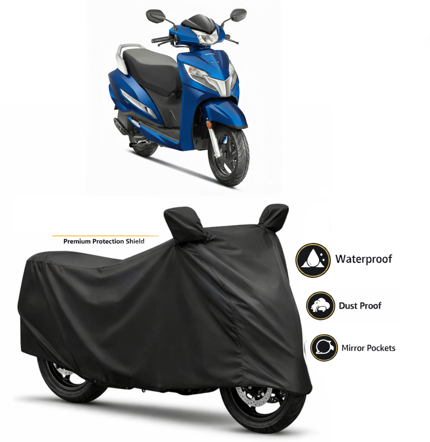 Image of AutoTen Waterproof Two Wheeler Cover for Honda (Activa 125, Black, Yellow)
