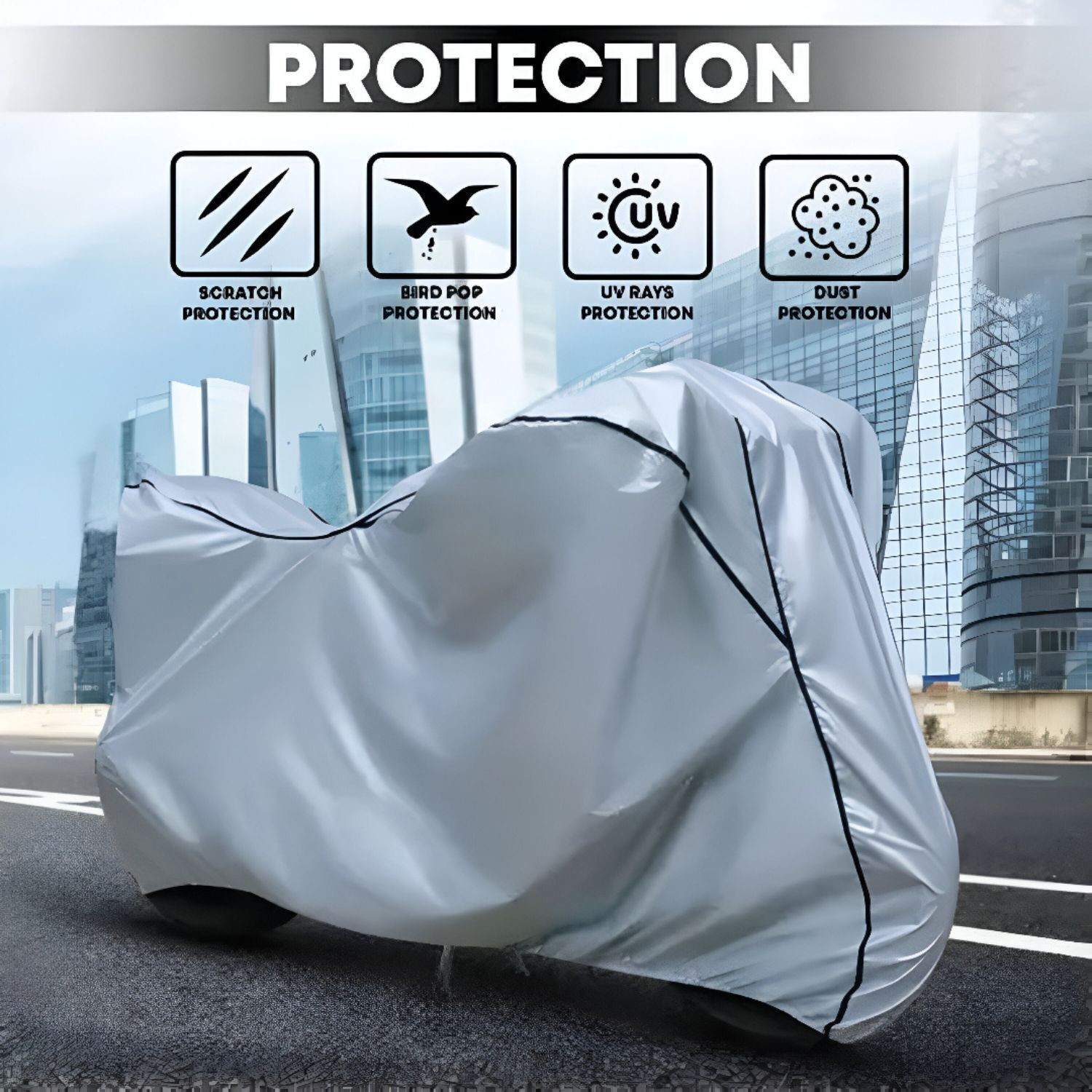 Image of FBC Waterproof Two Wheeler Cover for TVS (Apache, Silver)