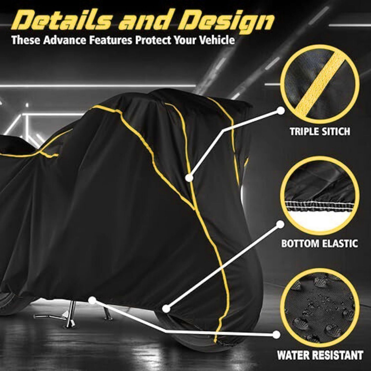 Image of FBC Waterproof Two Wheeler Cover for Bajaj (Pulsar 150, Black, Yellow)
