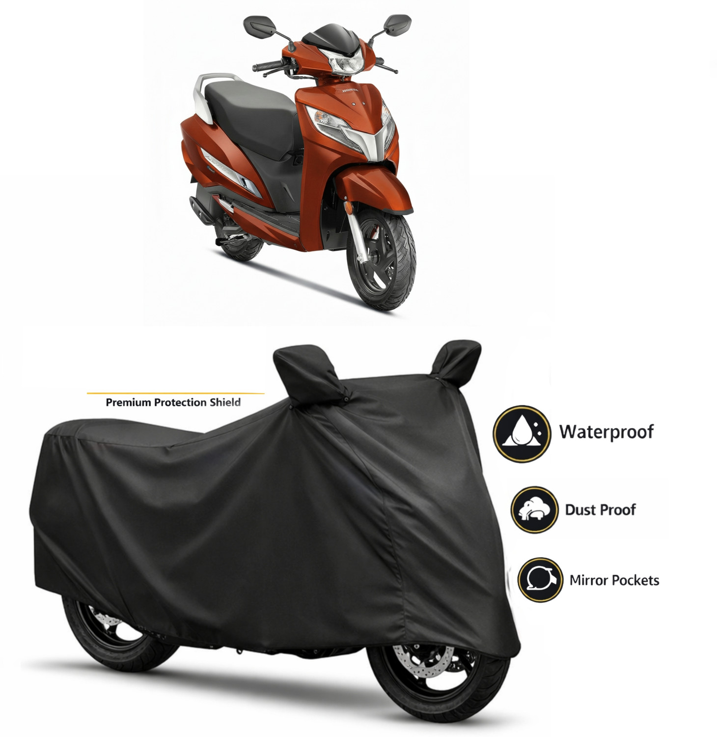 Image of AutoTen Waterproof Two Wheeler Cover for Honda (Activa 125, Black, Yellow)