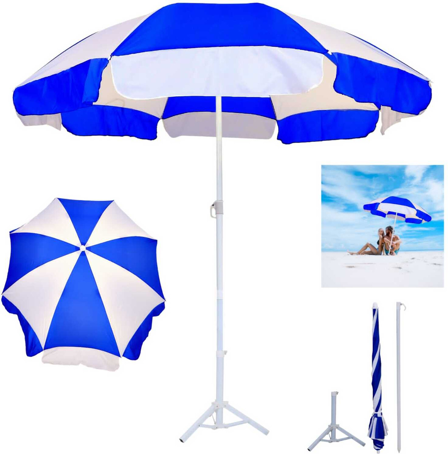 Image of Rainpopson Garden Umbrella 8ft Waterproof Outdoor Umbrella Rain Protection Umbrella (White)