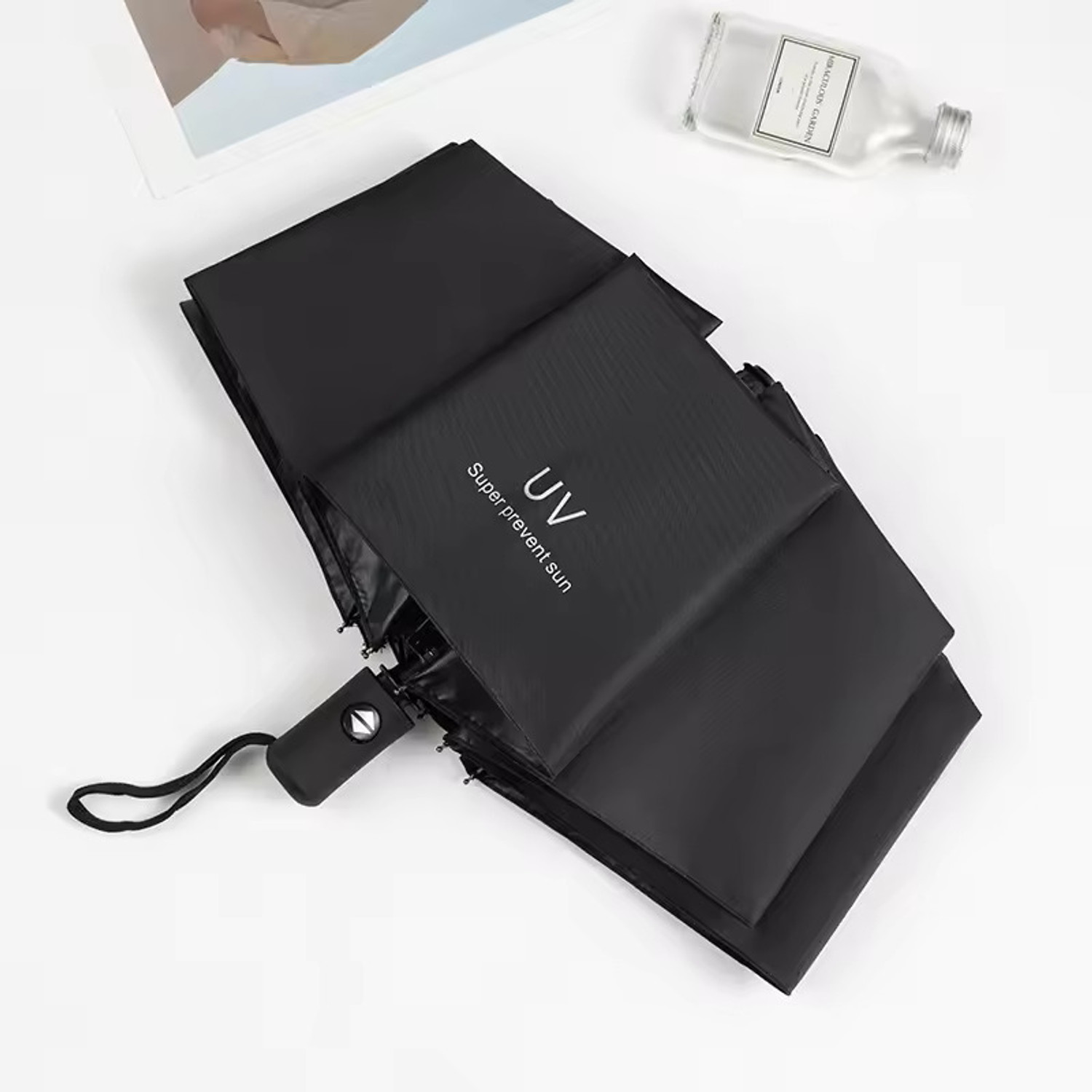 Image of BGAUTO Black Guard Automatic Open 3 Fold Umbrella with Cover Sun & Rain Protection Umbrella (Black)