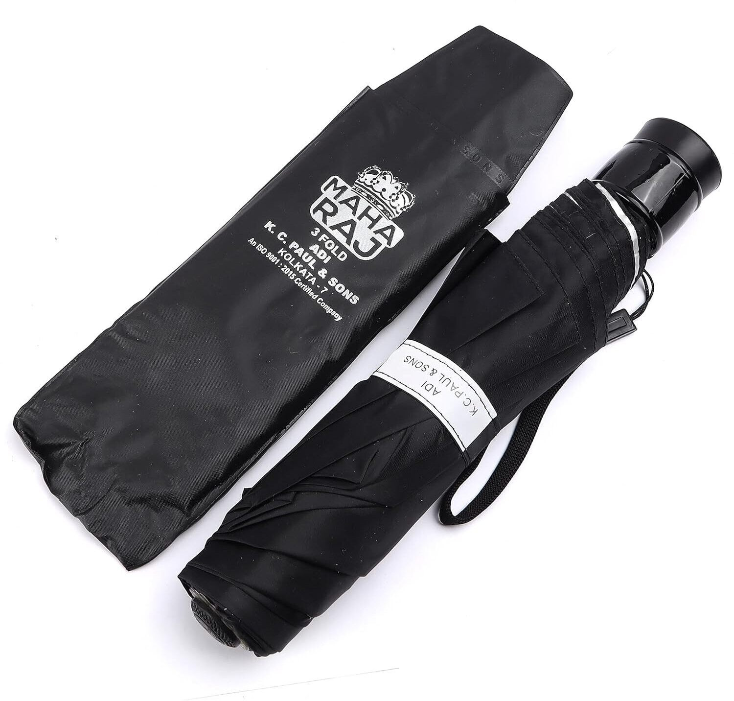 Image of adi k c paul & sons RICO 3 FOLD Umbrella for men & women | 3 fold umbrella for women | KC Paul Umbrella (Black, Silver)
