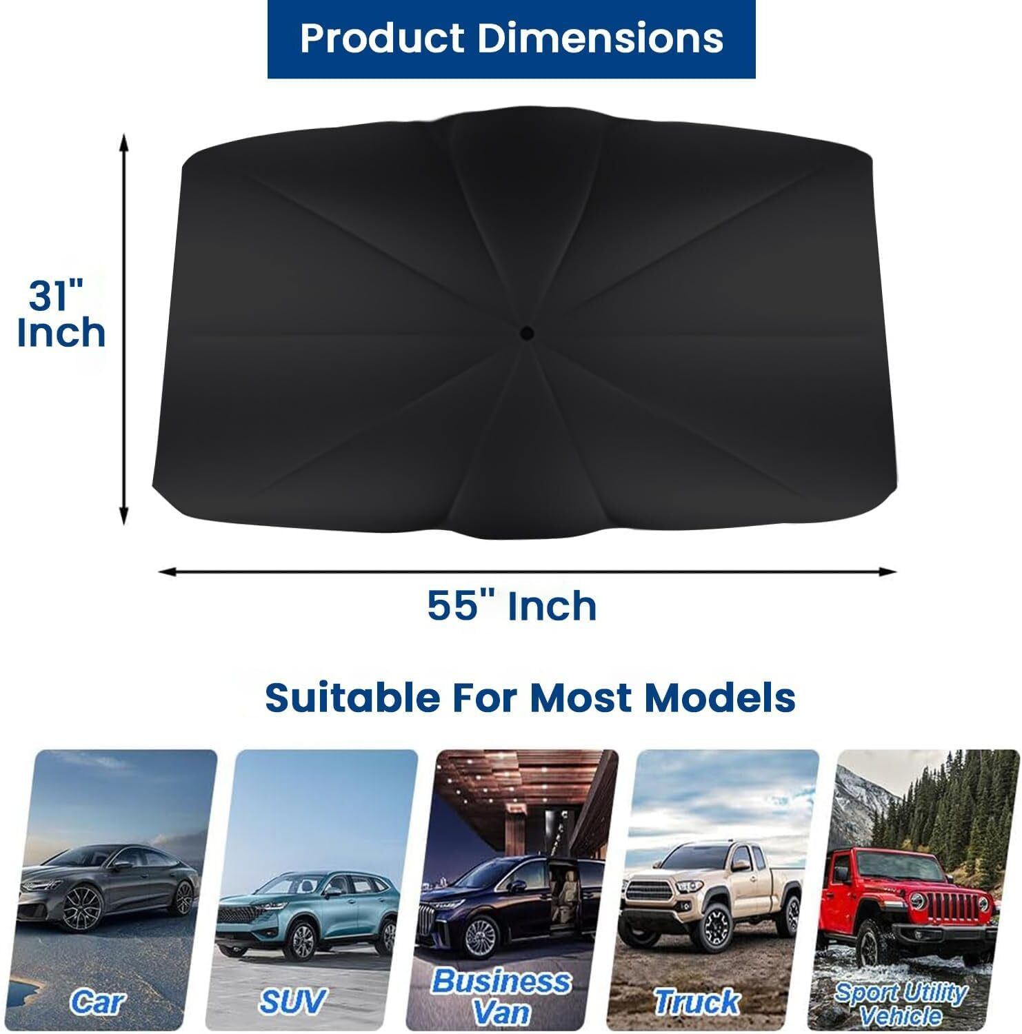 Image of UNNISHA Windshield Sun Shade For Universal For Car Universal For Car (Black)