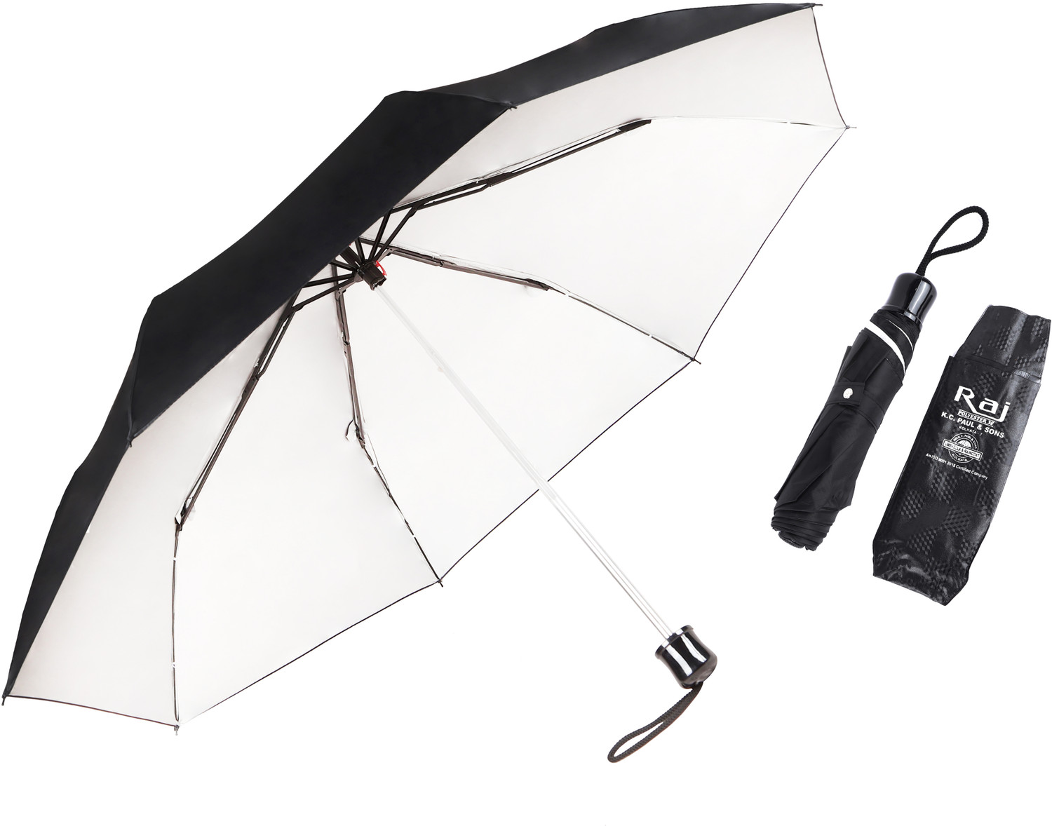 Image of adi k c paul & sons RICO 3 FOLD Umbrella for men & women | 3 fold umbrella for women | KC Paul Umbrella (Black, Silver)