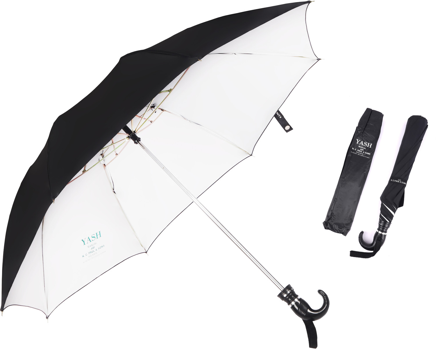 Image of adi k c paul & sons RICO 3 FOLD Umbrella for men & women | 3 fold umbrella for women | KC Paul Umbrella (Black, Silver)