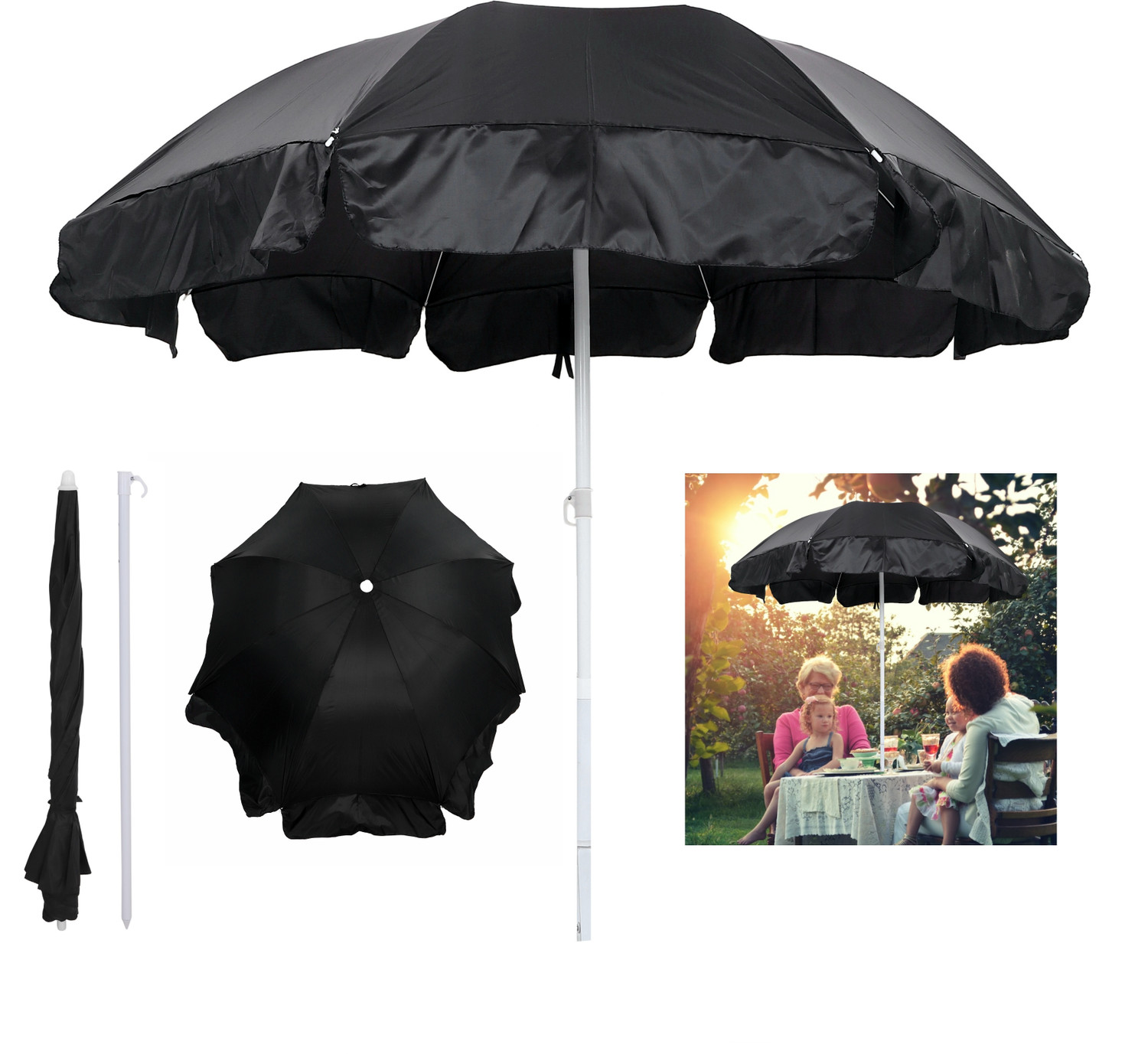 Image of Rainpopson Garden Umbrella 8ft Waterproof Outdoor Umbrella Rain Protection Umbrella (White)