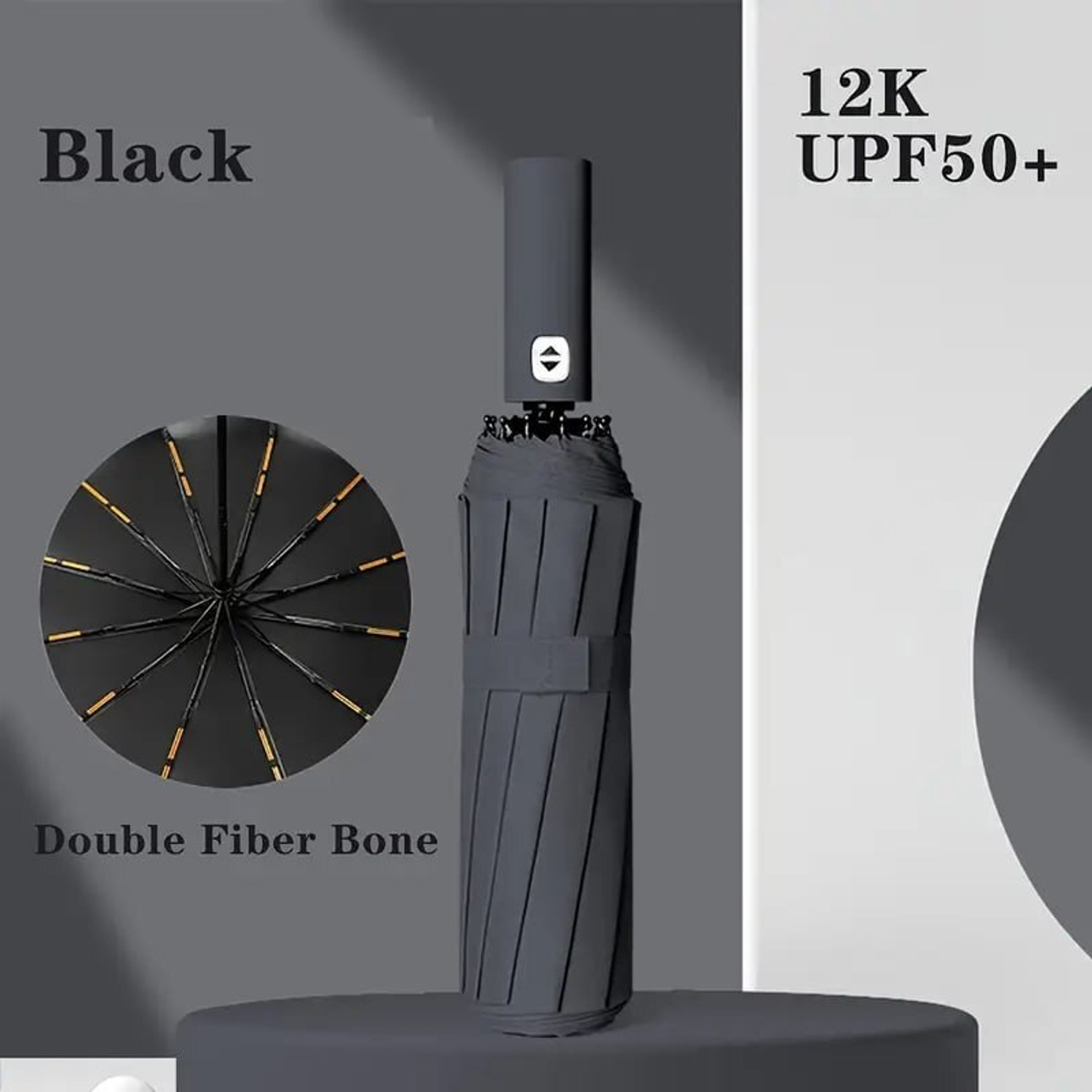 Image of BGAUTO Black Guard Automatic Open 3 Fold Umbrella with Cover Sun & Rain Protection Umbrella (Black)