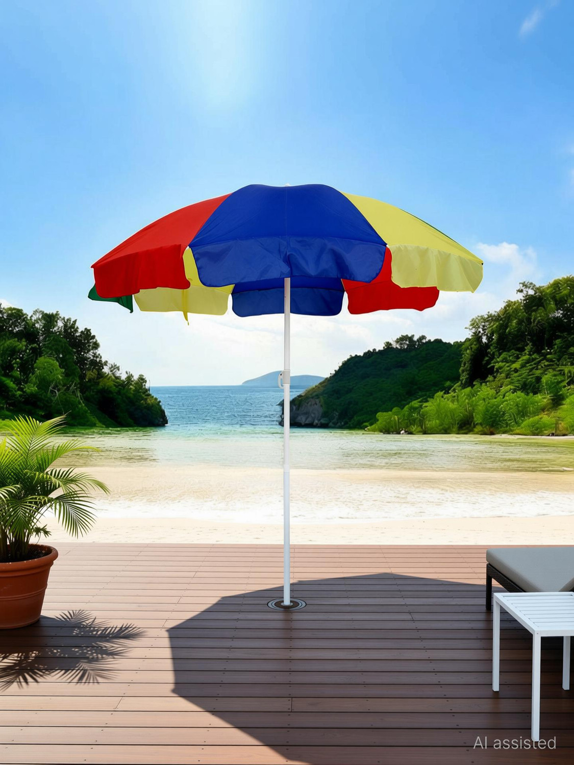 Image of Rainpopson Garden Umbrella 8ft Waterproof Outdoor Umbrella Rain Protection Umbrella (White)