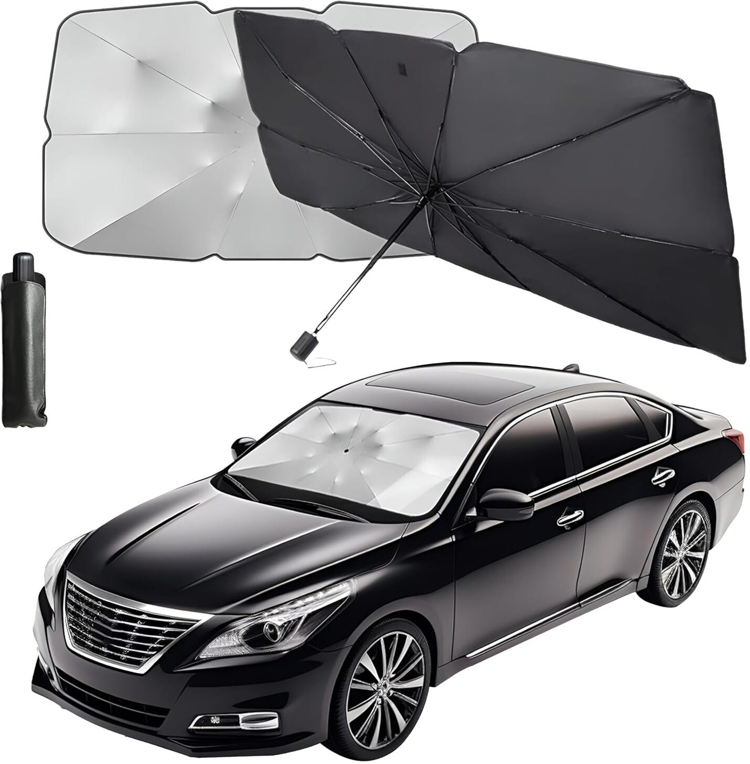 Image of UNNISHA Windshield Sun Shade For Universal For Car Universal For Car (Black)