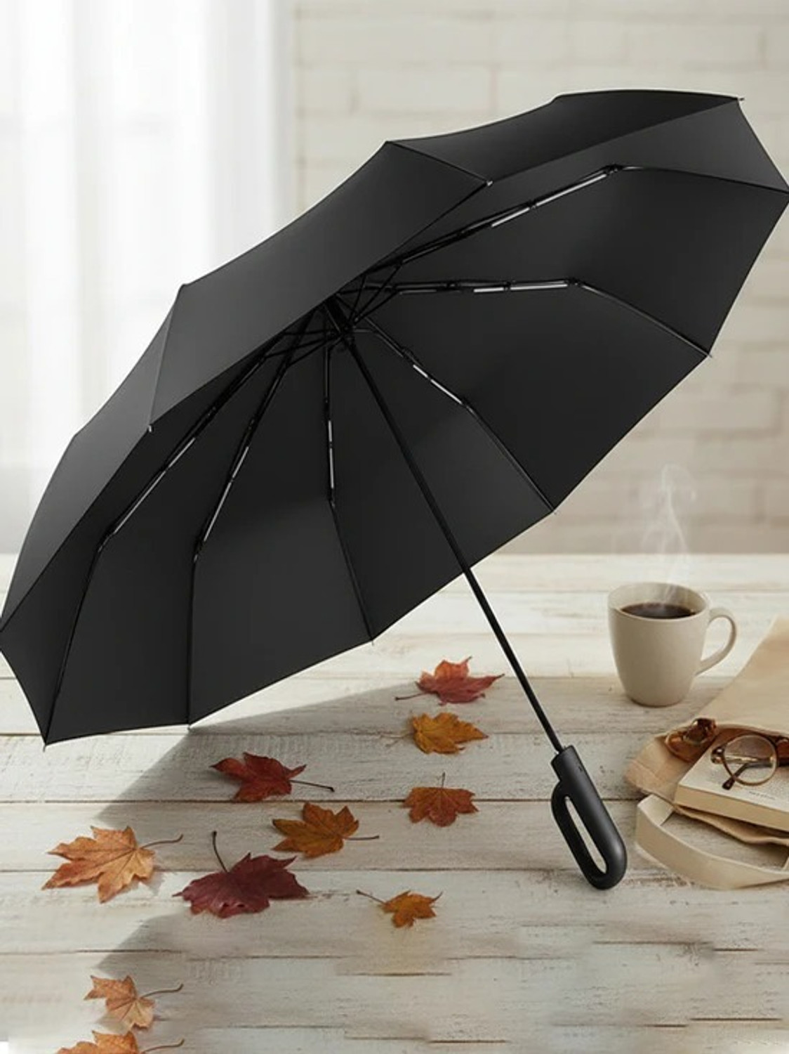Image of TWINKLE CARE 2 Fold Auto Open Polyester Umbrella (Black)