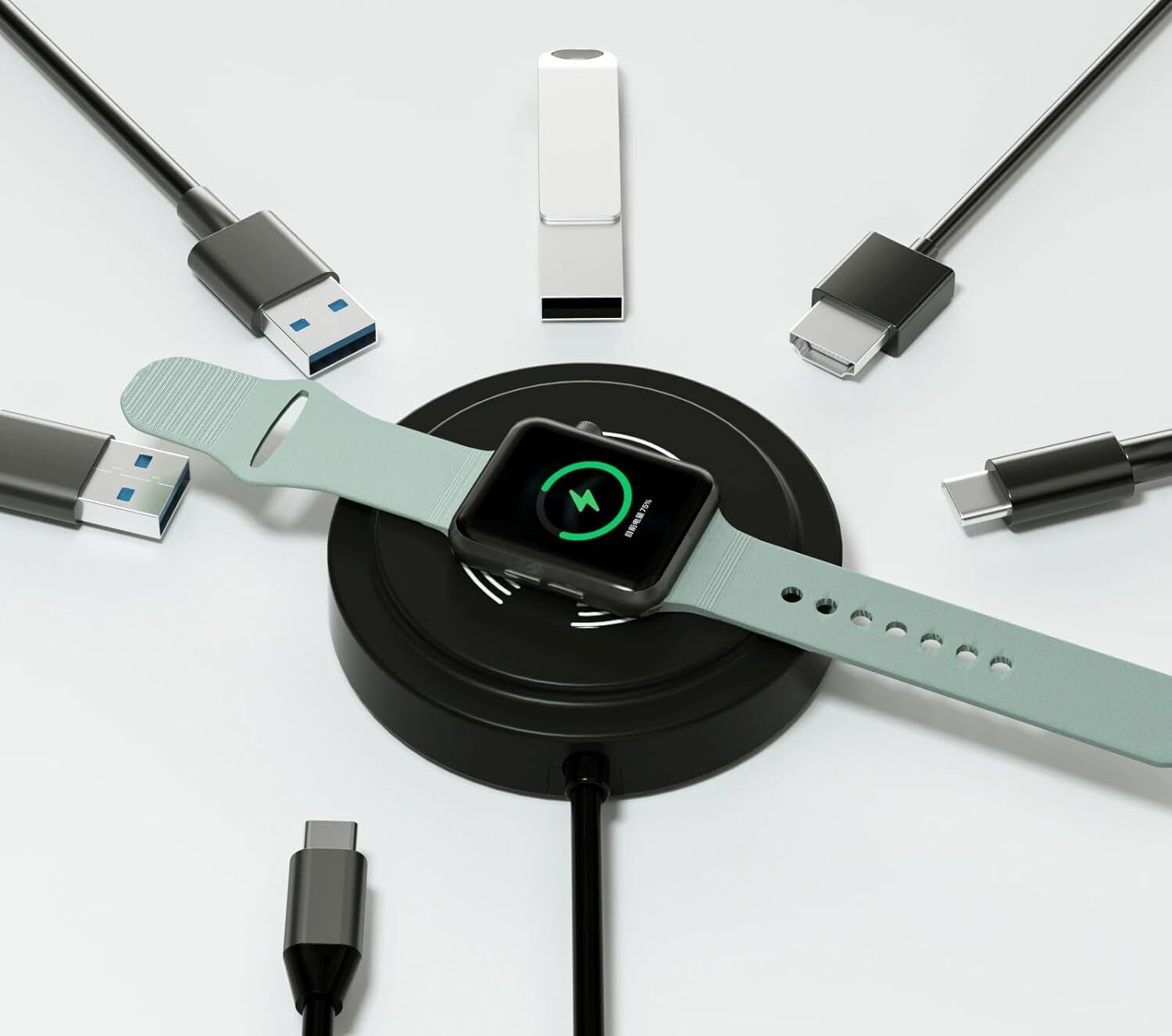 Image of Umake Magnetic Charging Cable 3.5 A 1 m Nylon BRAIDING Smart Watch Charger Cable | USB Magnetic Fast Charging Cord | Replacement Charging Cable for Smartwatch | 1 Meter (Compatible with iphone,oppo,realme,narzo,oneplus,vivo,iqoo,samsung,motorola,mi,redmi,poco, Apple, Black, One Cable, NA)