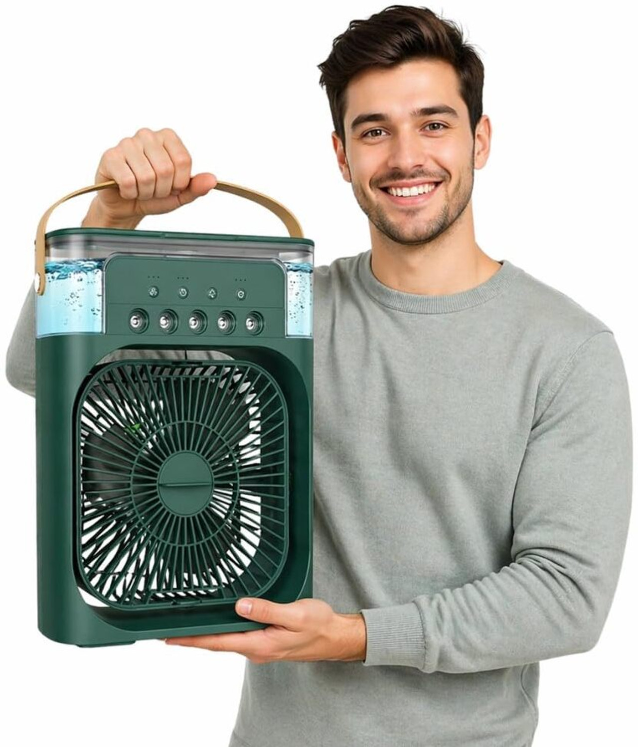 Image of uzone Portable mist cooling fan with powerful 5-Spray airflow-silent operation Air Cooler Spray Function Portable Mist Cooling For Home Office and Outdoor Uses USB Air Cooler (Green)