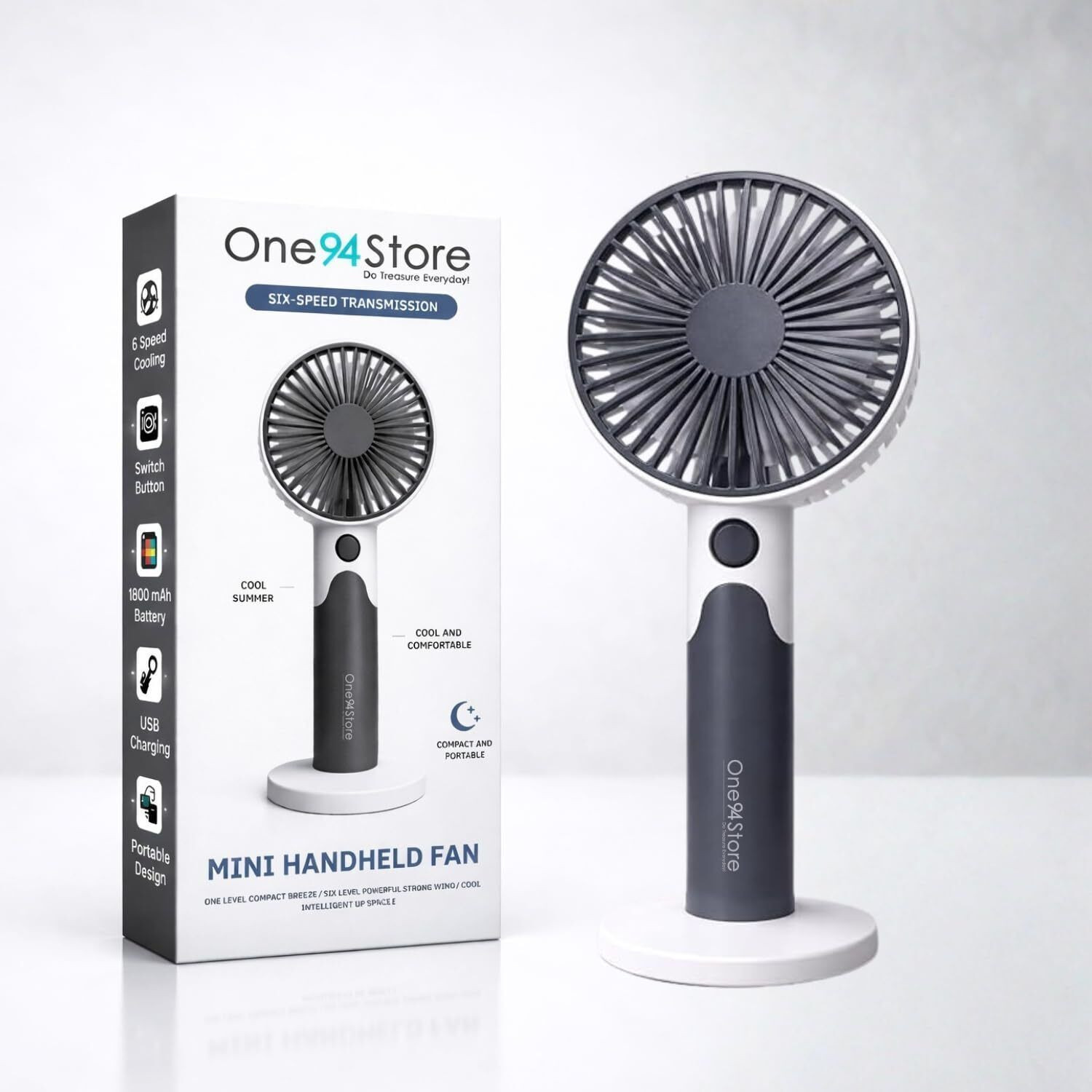 Image of One94Store multi Premium Mini Fan, 3-Speed Mode, USB Charging Fan, Hand Fan, 1800mAh Battery, Silent High Airflow USB Fan (Dark Grey)