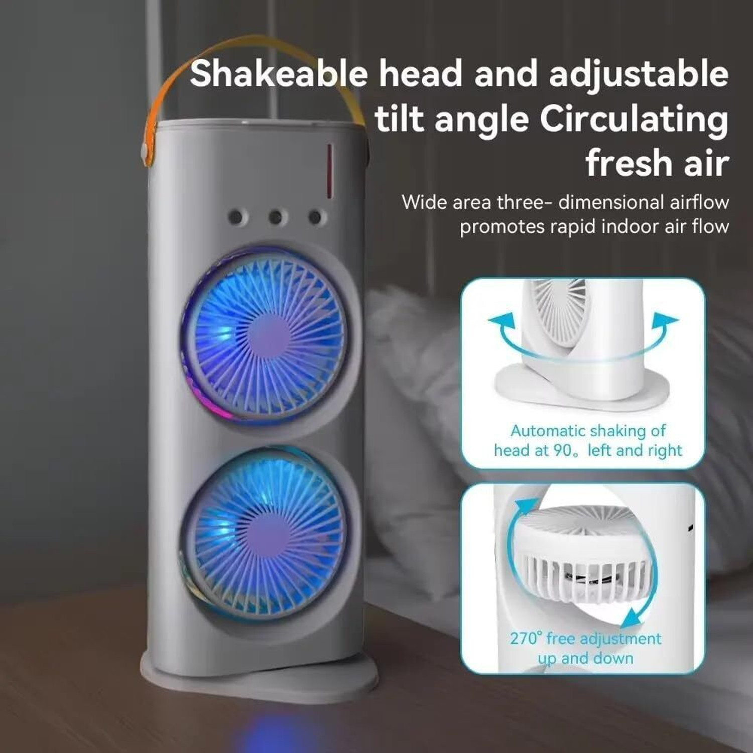 Image of sid Dual Fan Mist Cooler | Rechargeable BLDC Air Circulator with 3 Mist 90 Oscillation & 180 Rotation | Indoor Outdoor USB Cooling Fan USB Air Cooler (Multicolor)