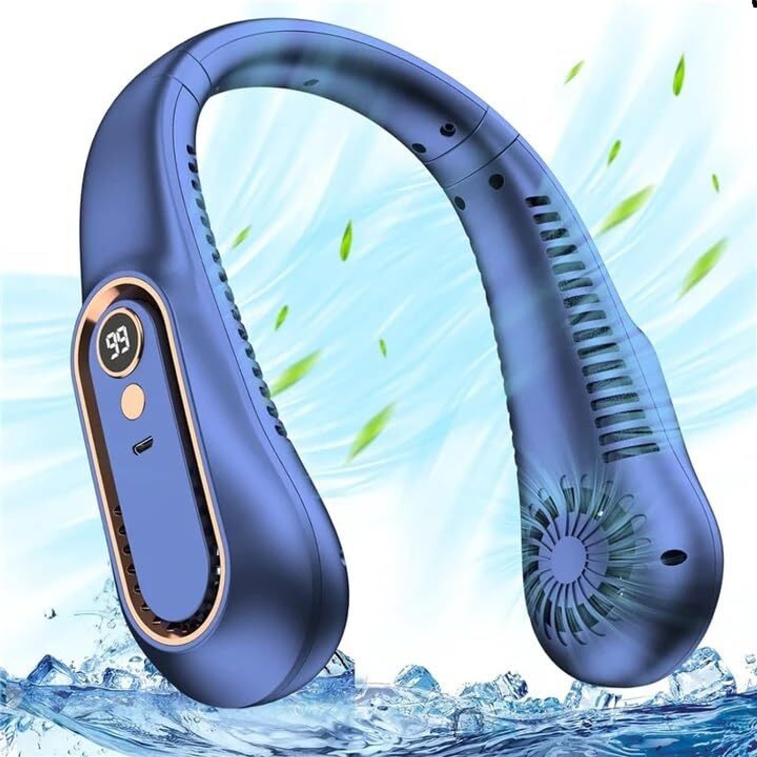 Image of Luranol CoLightweighty To Carry Neck Eaoling Fan For Women Kitchen and Summer Mini Handheld Portable Rechargeable, Small Type-c charger cable USB Fan (Blue-D03)