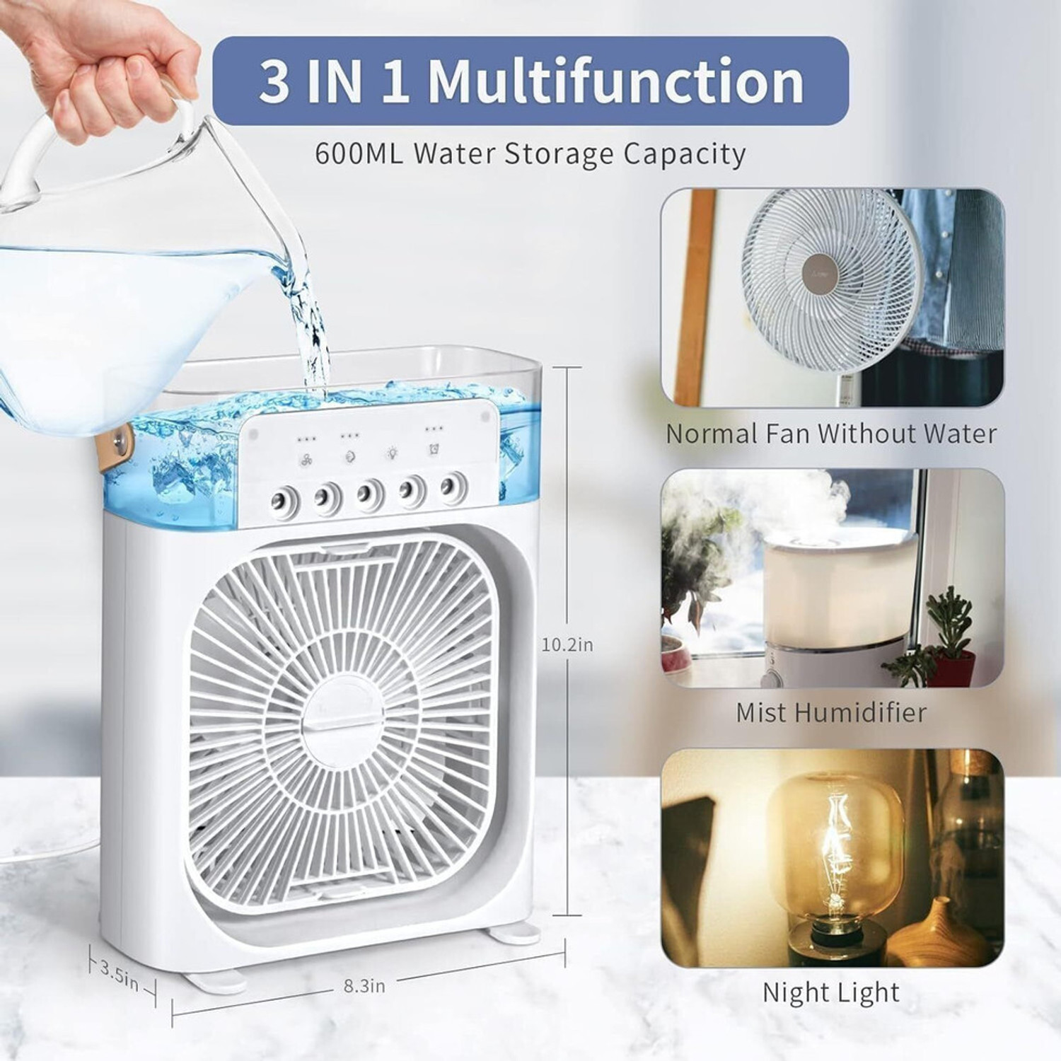 Image of URBAN ZONE ENTERPRISES Portable Cooling Fan With 600ml Water Tank Cooler Adjustable Speed Office&Home UZONE-CoolBreeze-X1 Pro USB Air Cooler (White)