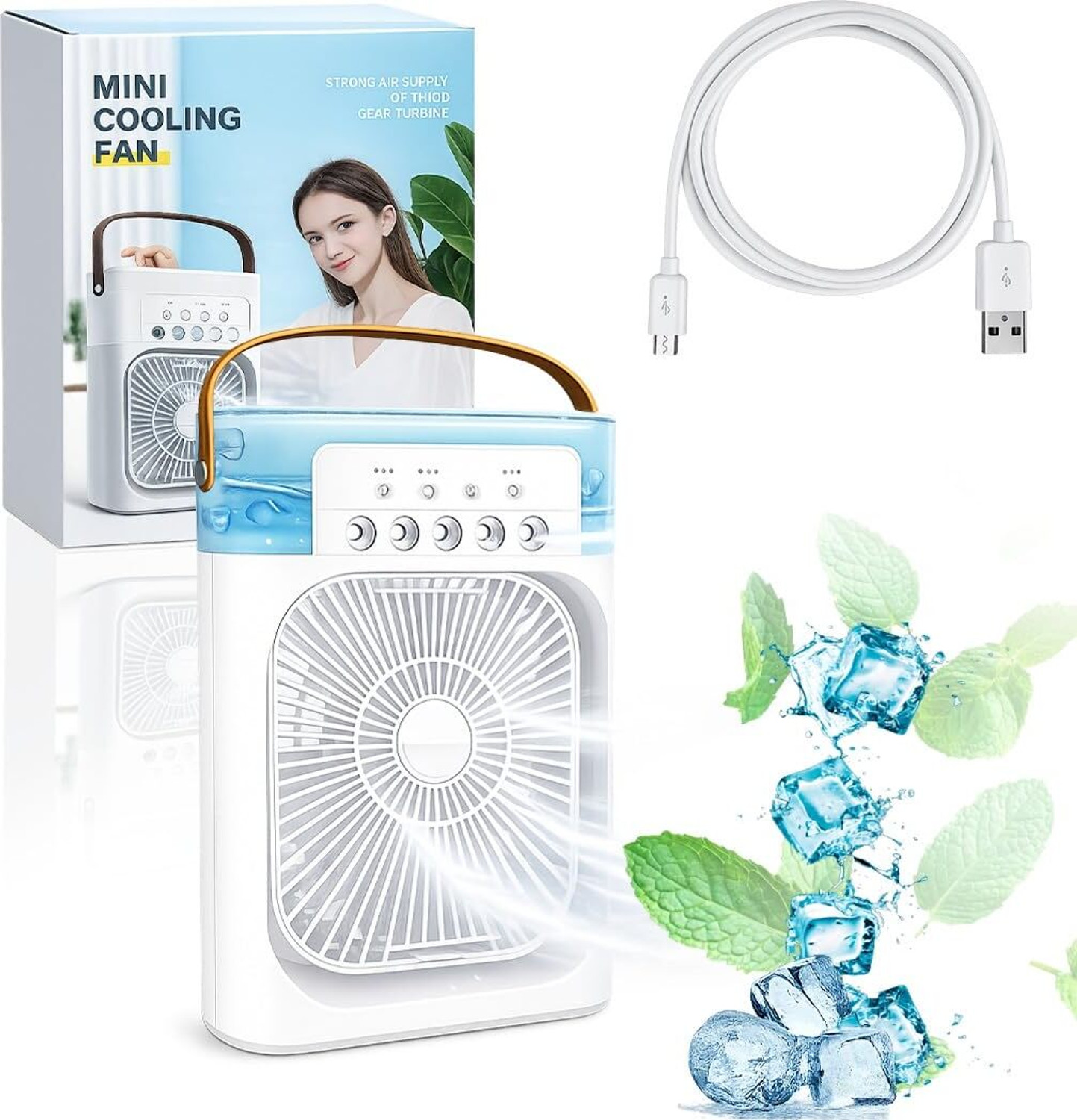 Image of URBAN ZONE ENTERPRISES Portable Cooling Fan With 600ml Water Tank Cooler Adjustable Speed Office&Home UZONE-CoolBreeze-X1 Pro USB Air Cooler (White)