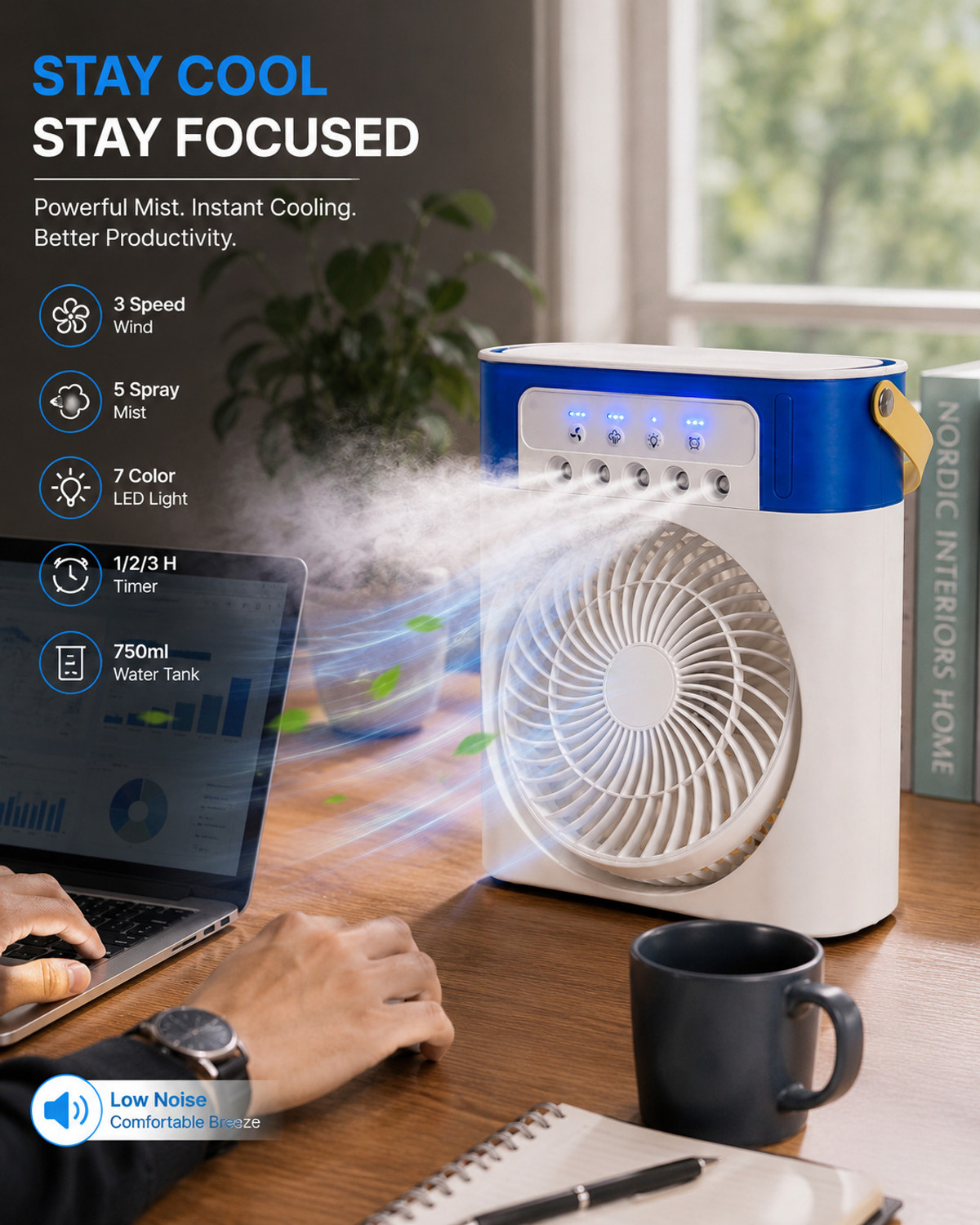 Image of BuiBee USB Mini Cooler With Mist Mini Air Cooler USB Air Cooler (White, Green, Blue)