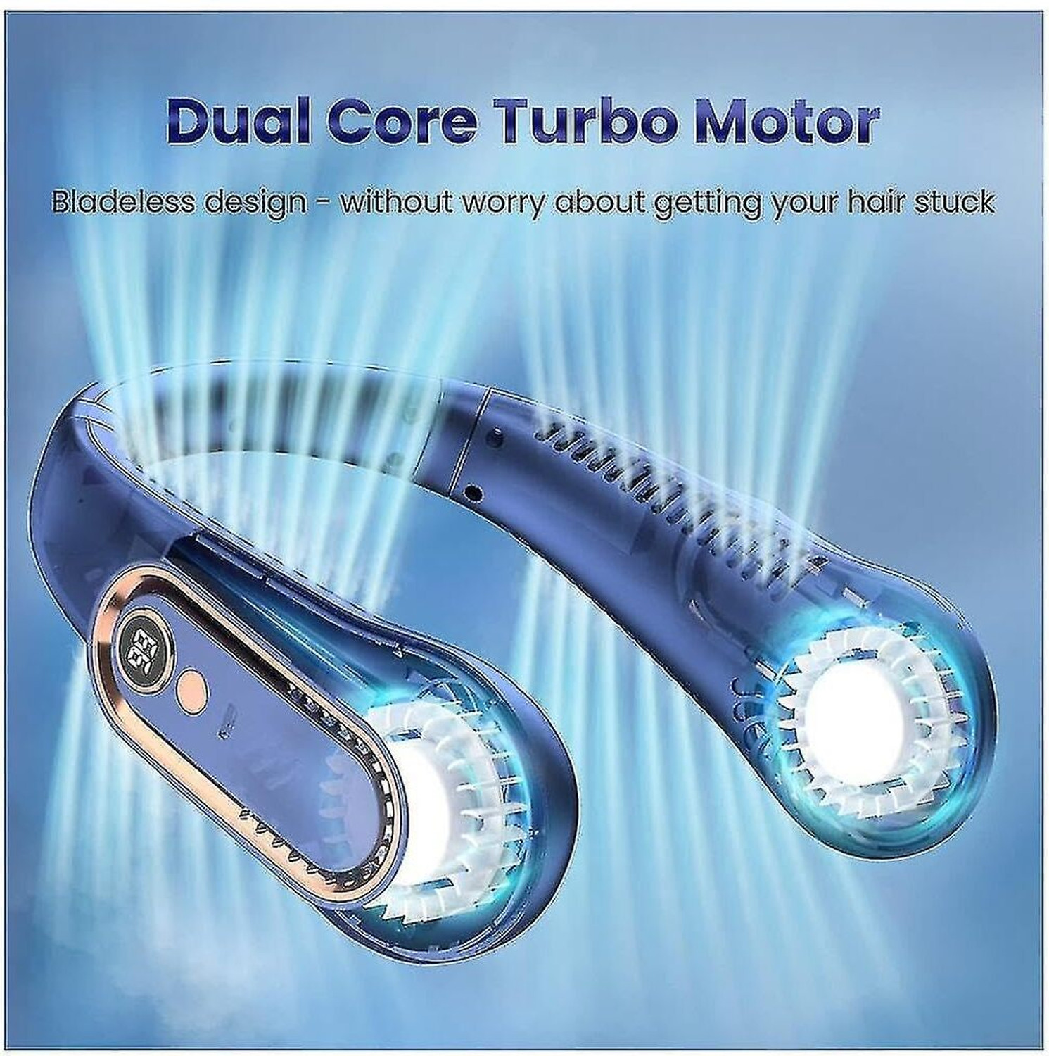 Image of Luranol CoLightweighty To Carry Neck Eaoling Fan For Women Kitchen and Summer Mini Handheld Portable Rechargeable, Small Type-c charger cable USB Fan (Blue-D03)
