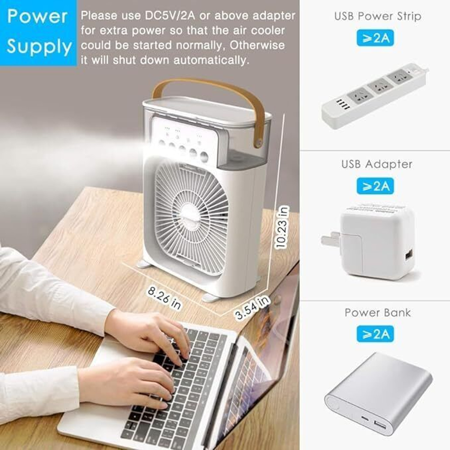 Image of Elevea Portable Air Conditioner Cooler with 7-Color LED Light - Best Summer Gift Spray Fan USB Air Cooler (White)
