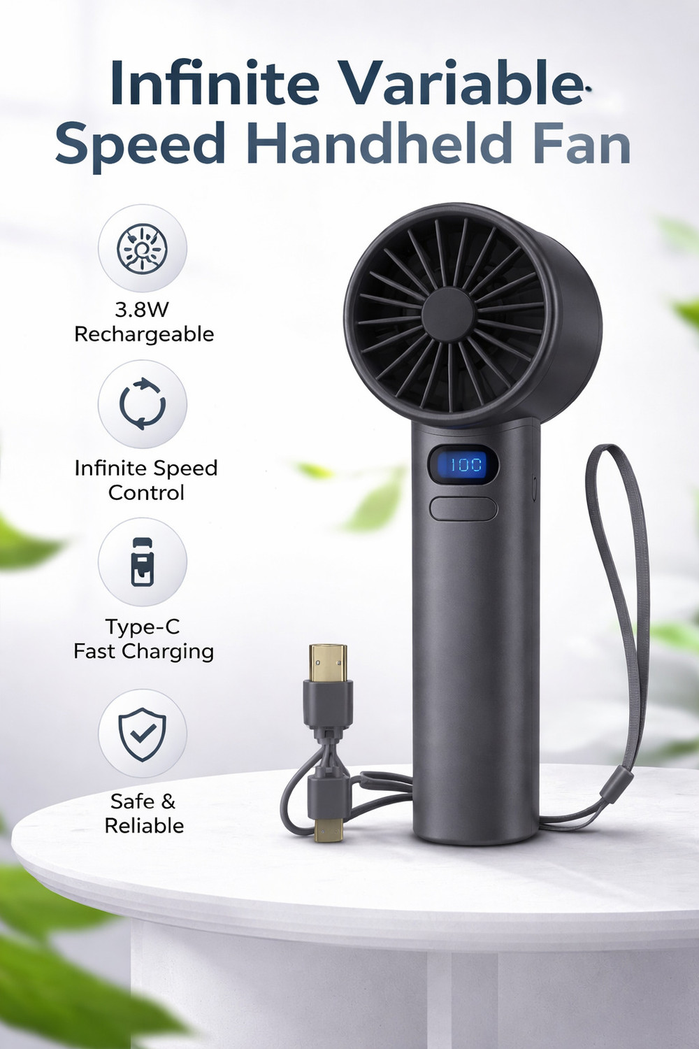Image of One94Store multi Premium Mini Fan, 3-Speed Mode, USB Charging Fan, Hand Fan, 1800mAh Battery, Silent High Airflow USB Fan (Pink)