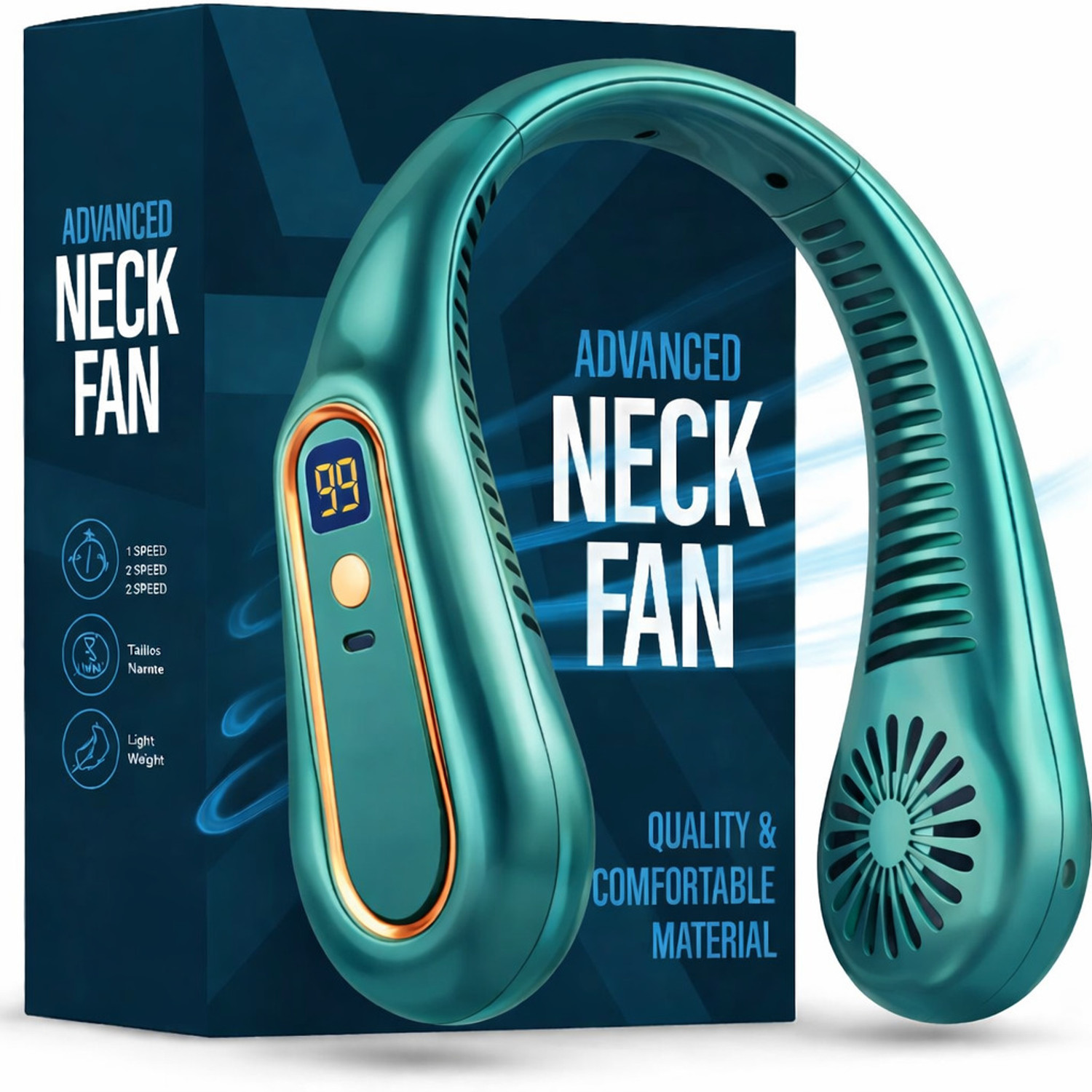 Image of Hemovia Neck Fan Bladeless Cooling Fan, 3 Speeds Fan Bladeless Cooling Headphone Super Quiet 3 Speeds Personal Wearable USB Fan (Green)