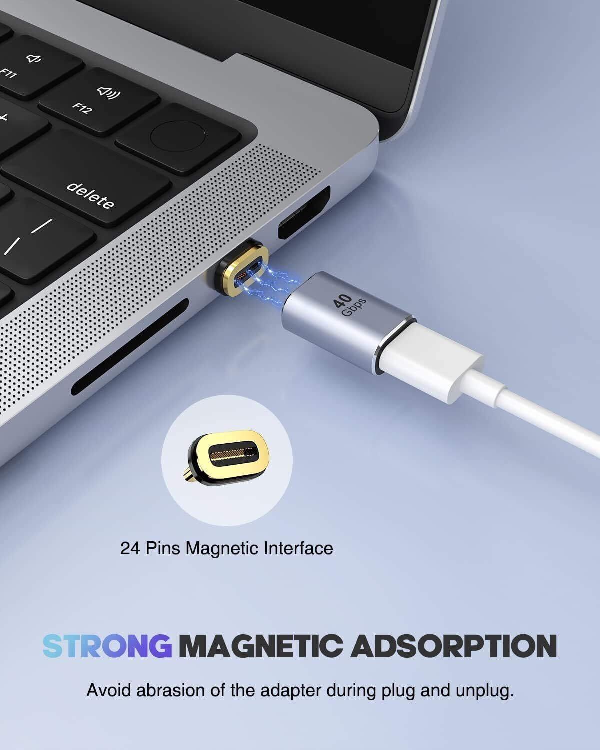 Image of Etzin USB C Magnetic Adapter Magnetic USB C Adapter 24 Pins with PD 100W Fast Charge USB 4 40Gbps USB Charger (8K 60Hz for Thunderbolt 3 /4, Pro /Air /ROG Ally /Steam)
