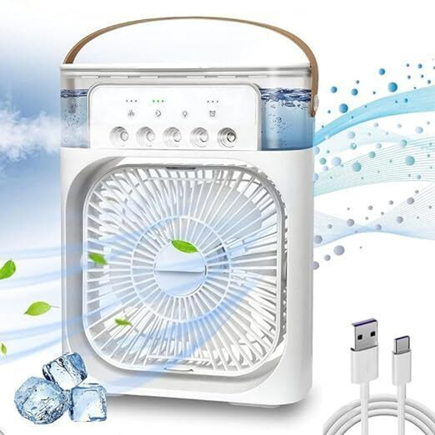 Image of Elevea Portable Air Conditioner Cooler with 7-Color LED Light - Best Summer Gift Spray Fan USB Air Cooler (White)