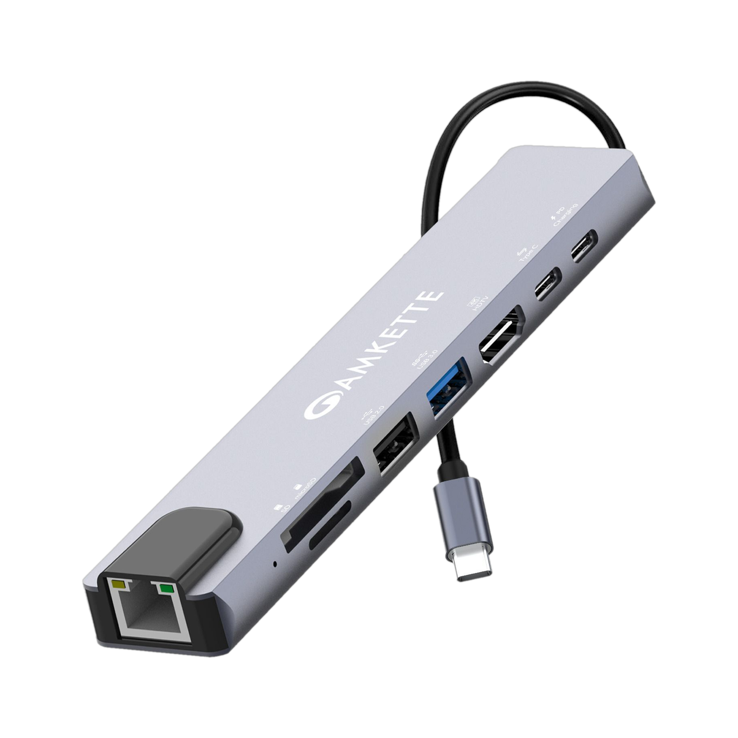 Image of Henture 8 in 1 USB Hub with USB 3.0, 3 USB 2.0, SD /TF Card Reader & 3.5mm Audio Dual Connector USB-A & Type-C Multiport Adapter for Laptop, PC & Mac USB Hub (Grey)