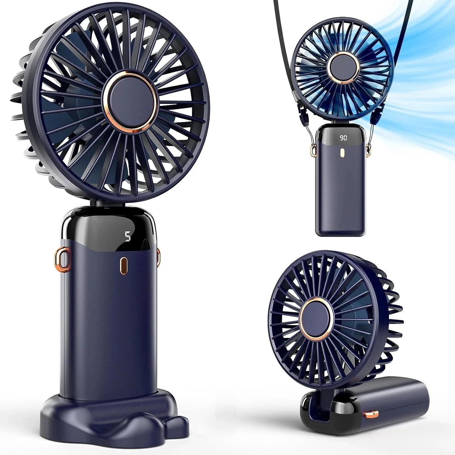 Image of Costar Mini Portable Fan, Brushless Motor Hand Fan with Table Phone Holder Base, 3 Speeds Small Fan, USB Rechargeable Fan for Indoor and Outdoor Use USB Fan (Black, Red)