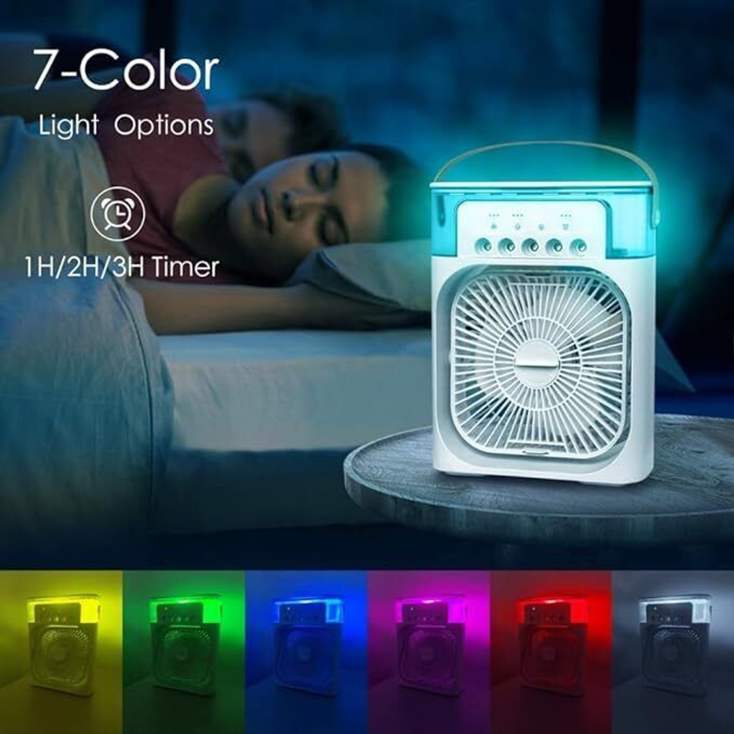 Image of Elevea Portable Air Conditioner Cooler with 7-Color LED Light - Best Summer Gift Spray Fan USB Air Cooler (White)