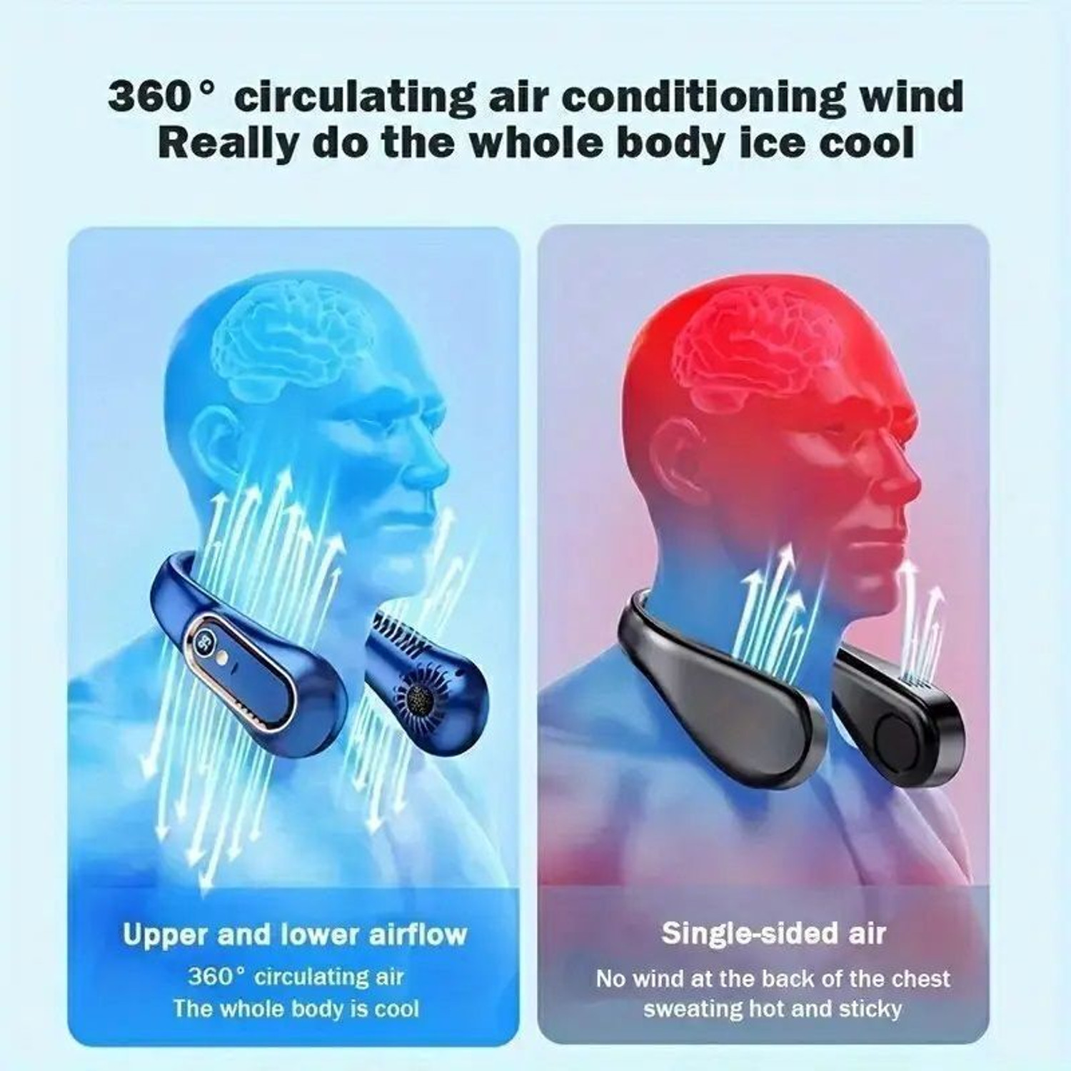 Image of Hemovia Neck Fan Bladeless Cooling Fan, 3 Speeds Fan Bladeless Cooling Headphone Super Quiet 3 Speeds Personal Wearable USB Fan (Green)