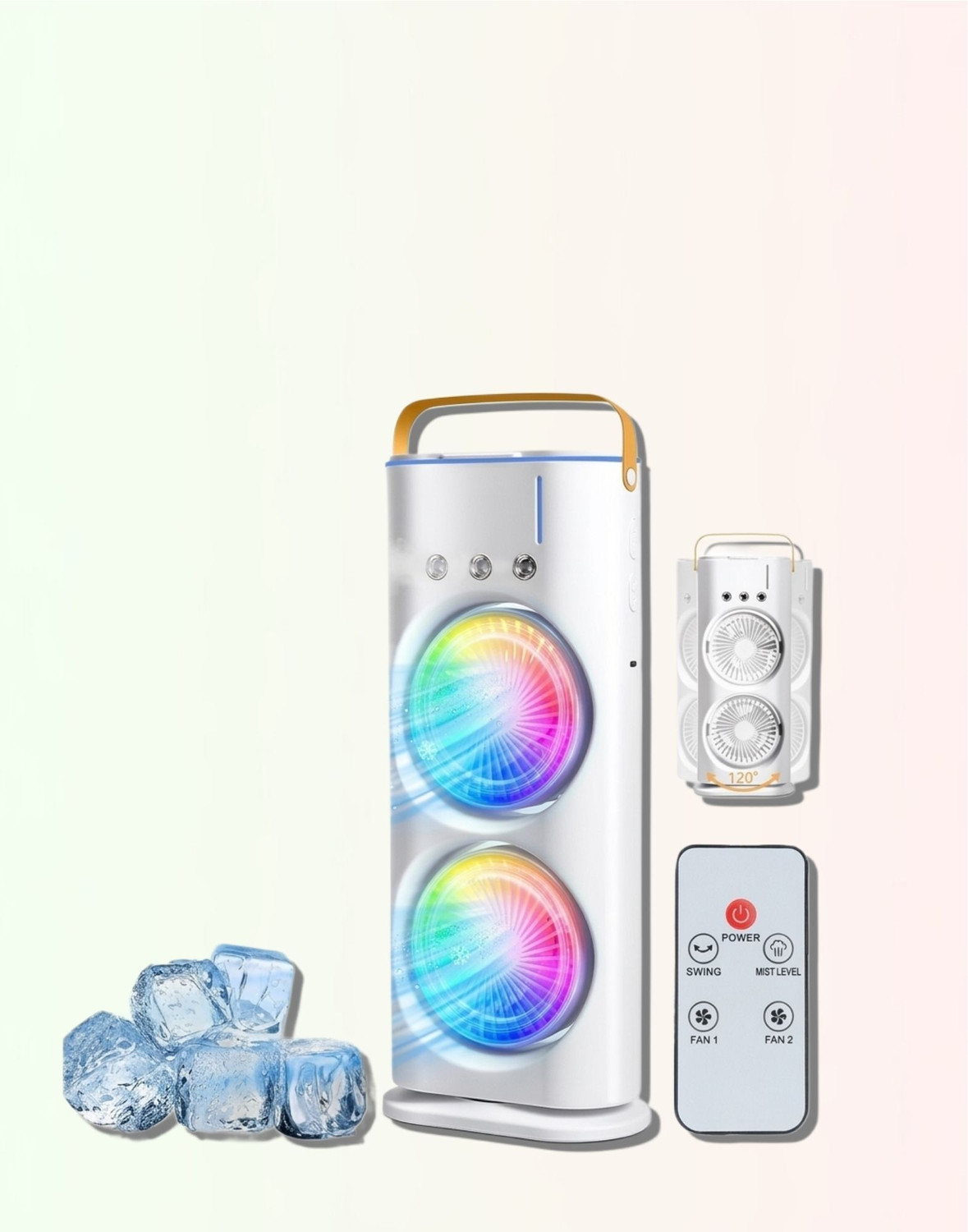 Image of sid Dual Fan Mist Cooler | Rechargeable BLDC Air Circulator with 3 Mist 90 Oscillation & 180 Rotation | Indoor Outdoor USB Cooling Fan USB Air Cooler (Multicolor)