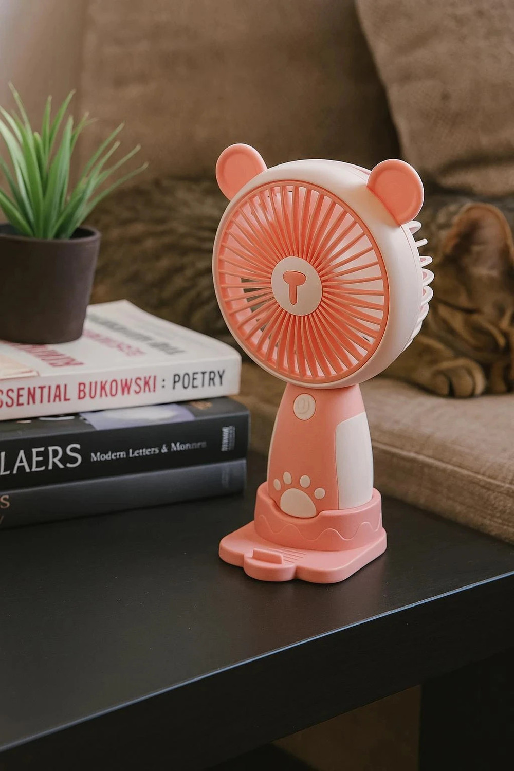 Image of Costar Mini Portable Fan, Brushless Motor Hand Fan with Table Phone Holder Base, 3 Speeds Small Fan, USB Rechargeable Fan for Indoor and Outdoor Use USB Fan (Black, Red)