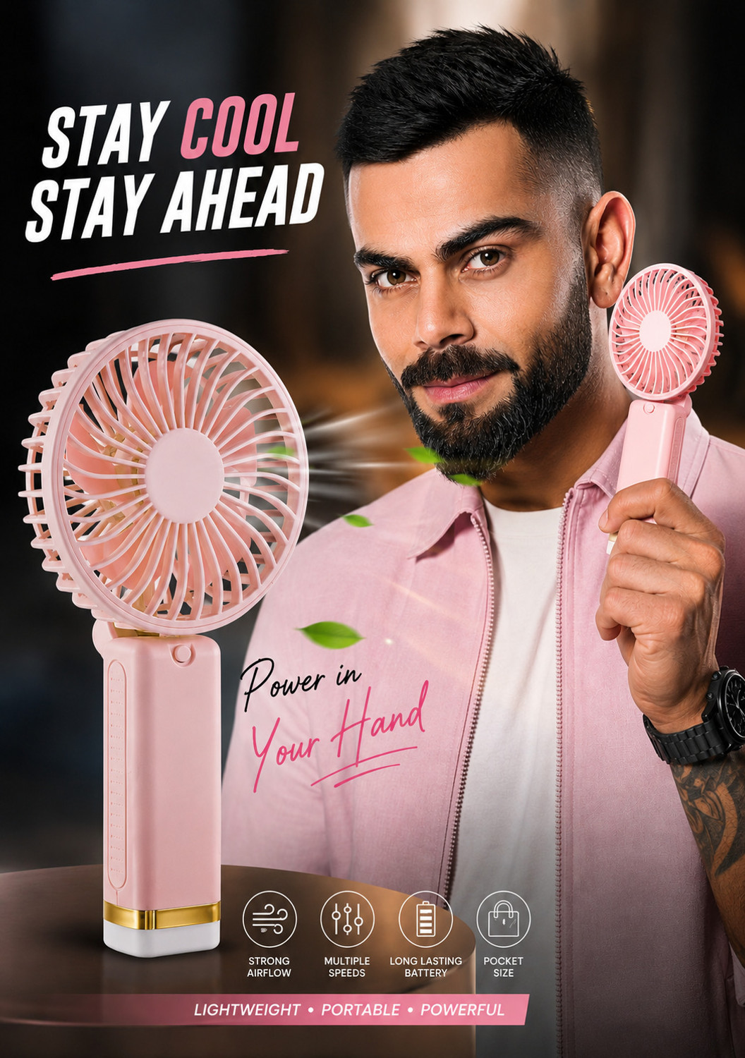 Image of Sument Fan Rechargeable with LED Light - Foldable Mini Fan, Small 3 Speed Modes | Travel, Makeup, Kitchen, Pankhaa USB Fan USB Fan (Mullticolor)