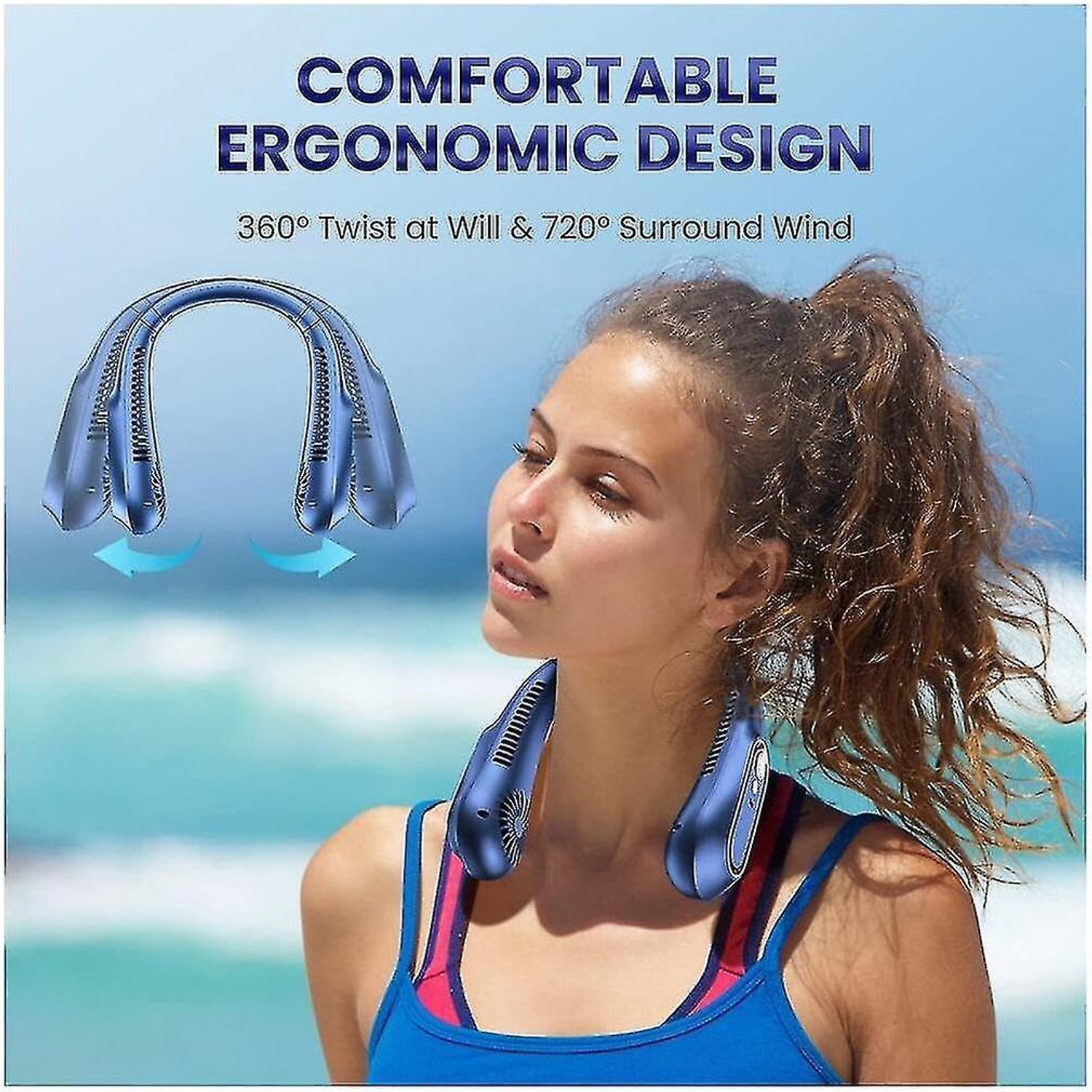 Image of Luranol CoLightweighty To Carry Neck Eaoling Fan For Women Kitchen and Summer Mini Handheld Portable Rechargeable, Small Type-c charger cable USB Fan (Blue-D03)