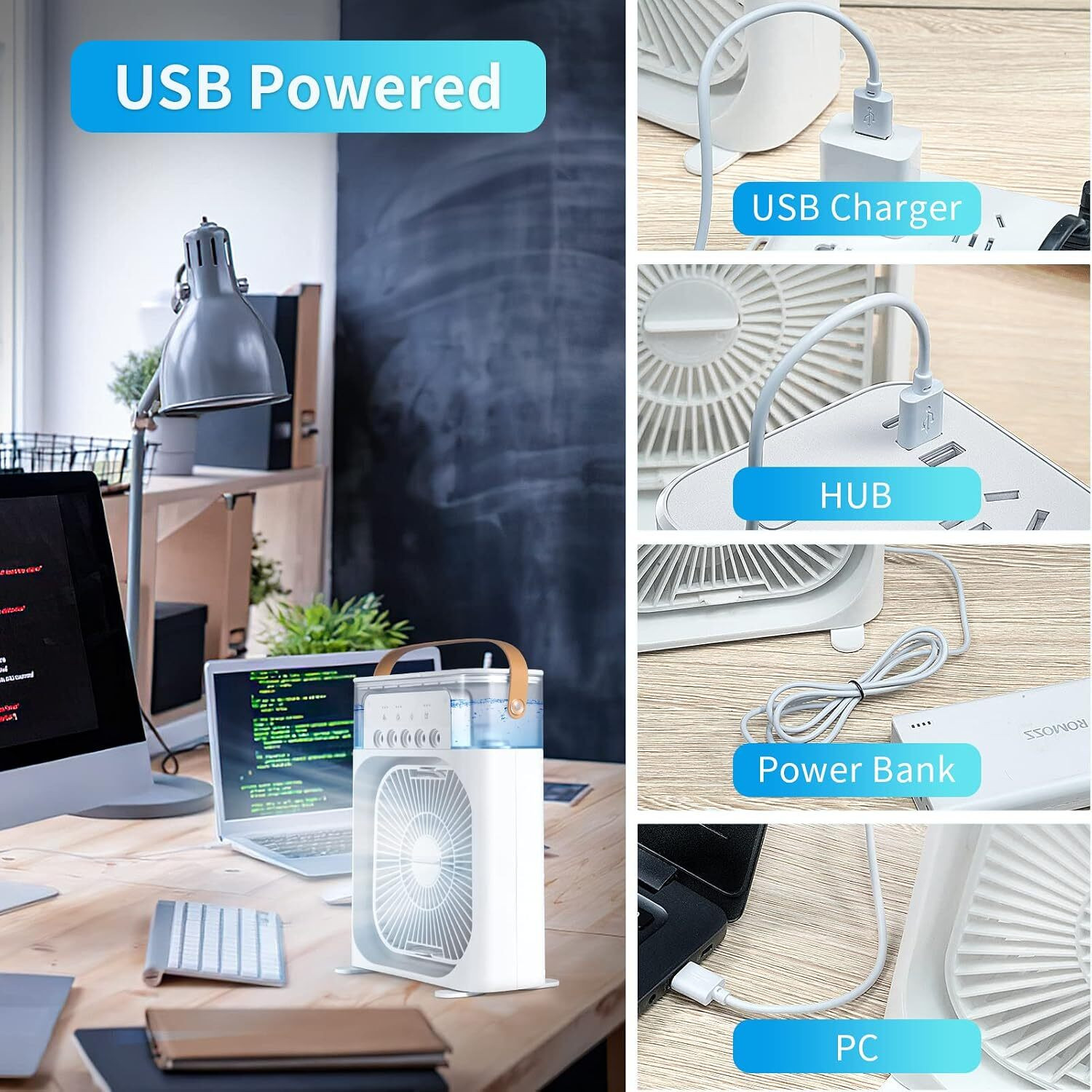 Image of IMMUTABLE Portable Ac Mini Cooler Fan For Room SGV13 Portable USB Air Cooler Fan with Ice Chamber SG13 USB Air Cooler (Multicolor)