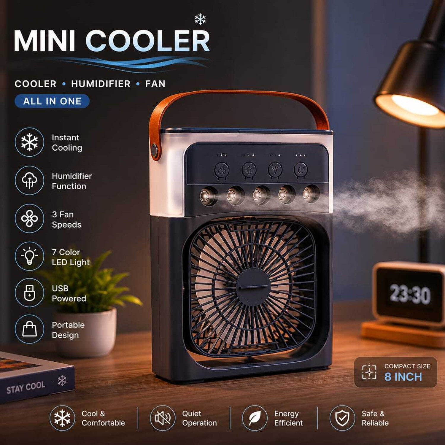 Image of AMPLIN for Home Office -Artic Cooler 3 In 1 Conditioner Humidifier Purifier Mini Cooler cooler for room cooling mini cooler ac portable air cooler portable air USB Air Cooler (White)