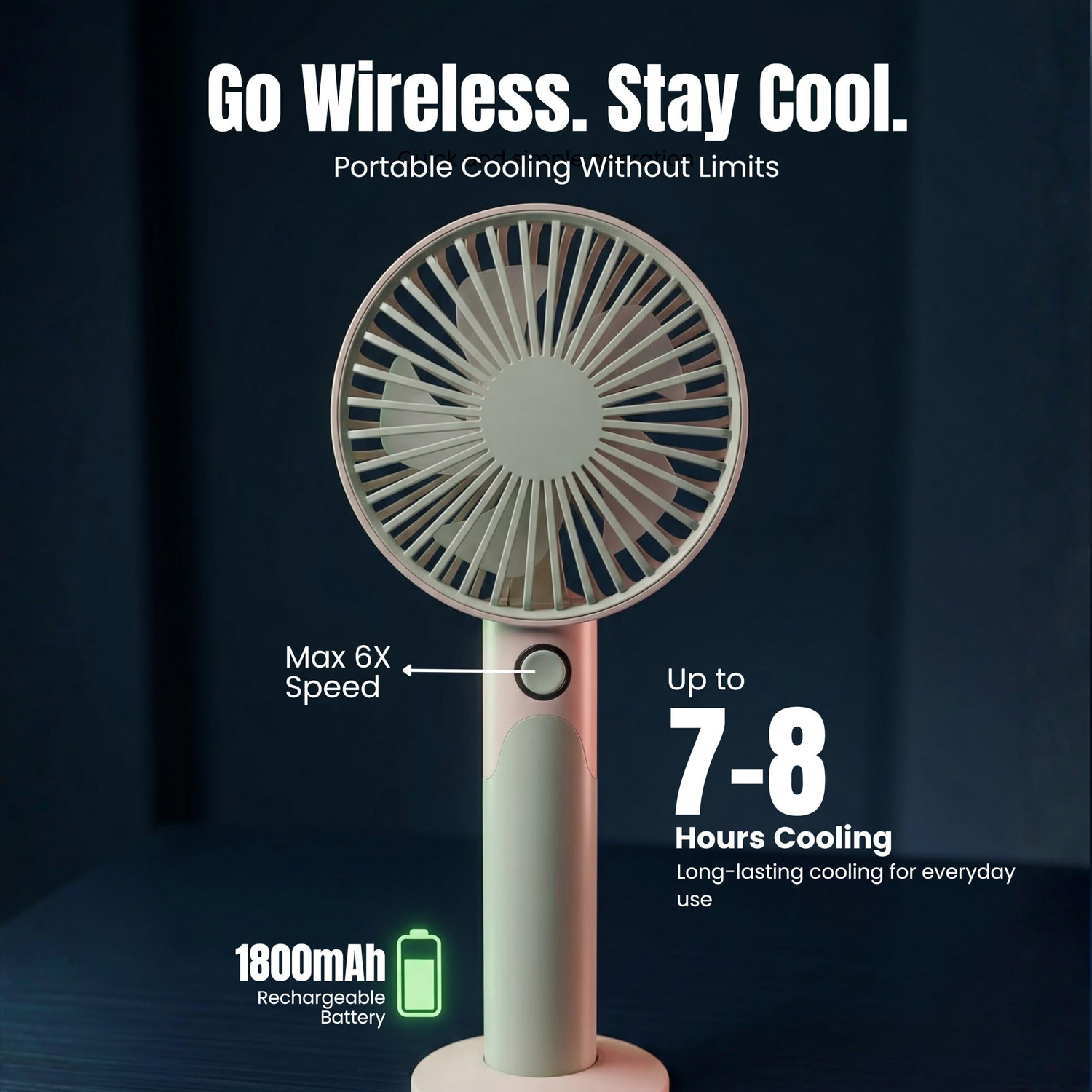Image of One94Store multi Premium Mini Fan, 3-Speed Mode, USB Charging Fan, Hand Fan, 1800mAh Battery, Silent High Airflow USB Fan (Pink)