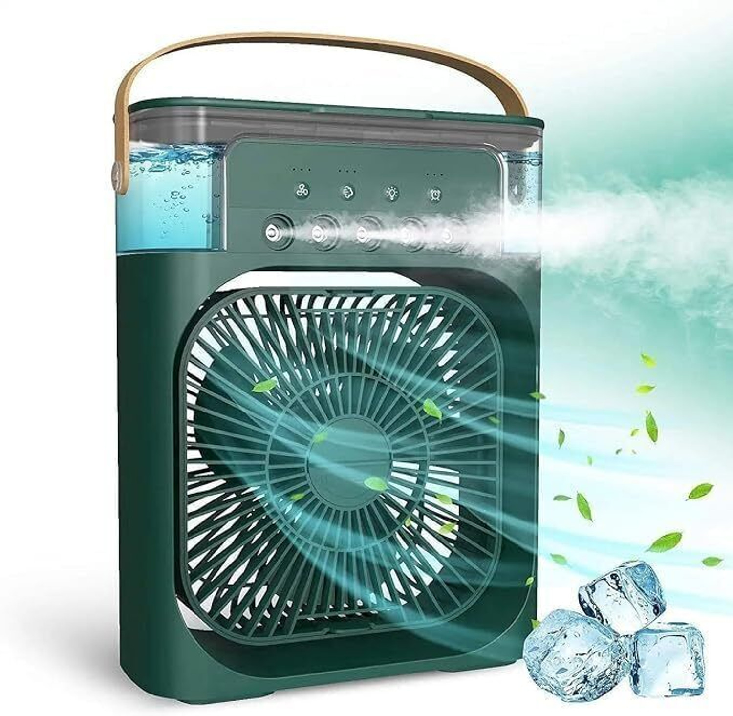Image of uzone Portable mist cooling fan with powerful 5-Spray airflow-silent operation Air Cooler Spray Function Portable Mist Cooling For Home Office and Outdoor Uses USB Air Cooler (Green)